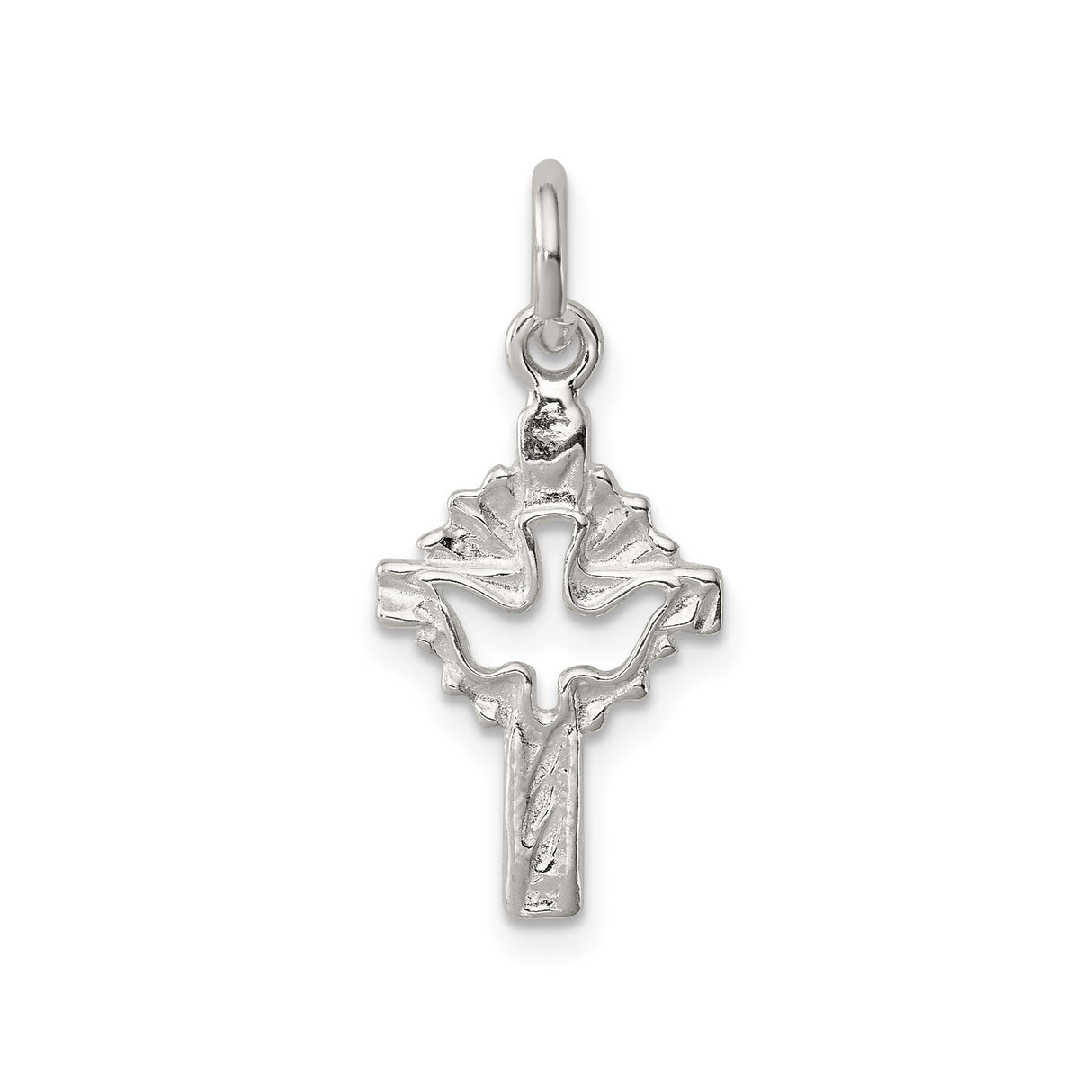 Sterling Silver Cross Pendant with Dove Cutout, Religious Christian Symbol of Peace