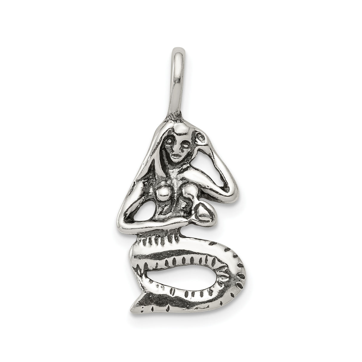 Sterling Silver Mermaid Pendant with Seated Mermaid Design, Nautical Fantasy Jewelry
