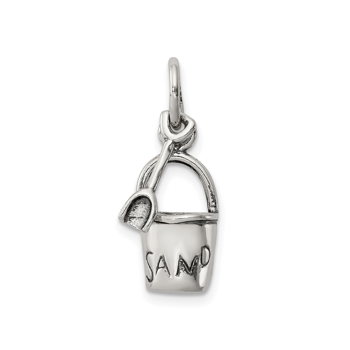 Sterling Silver Beach Charm with Sand Bucket and Shovel, Nautical Vacation Theme