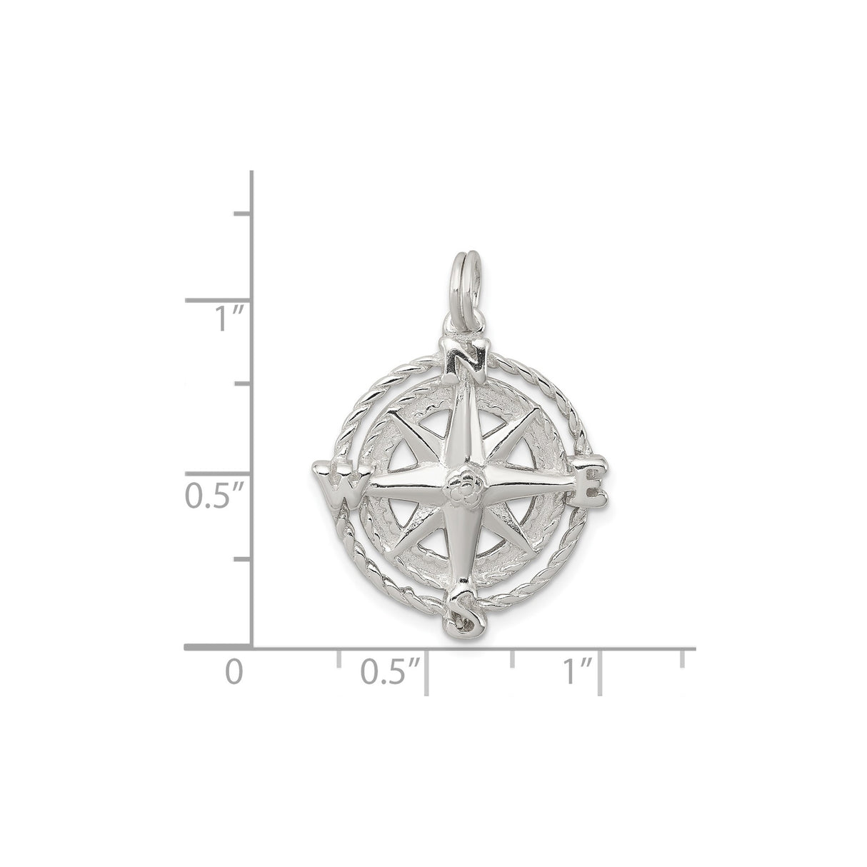 Sterling Silver Compass Pendant with Twisted Rope Border, Nautical Directional Design