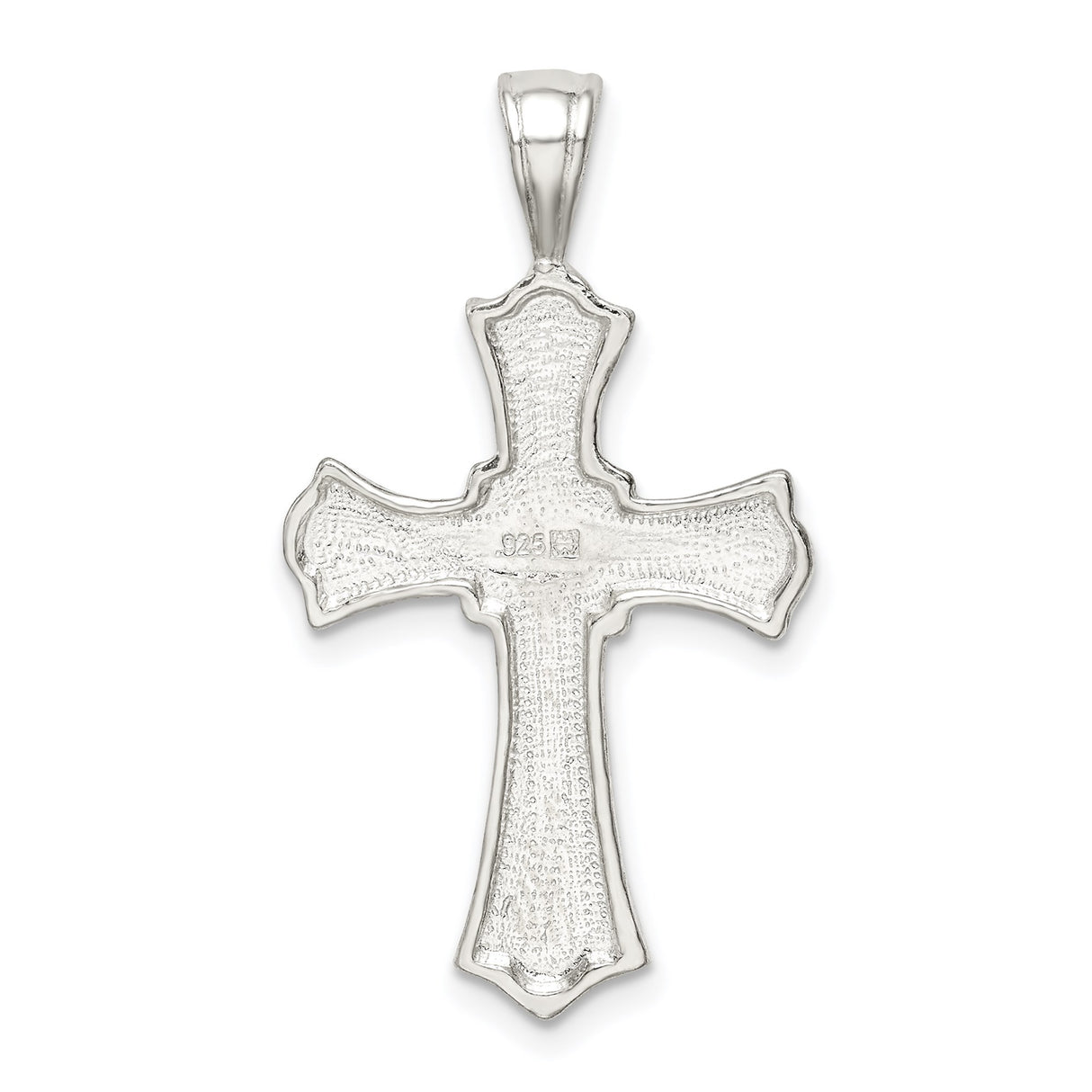Sterling Silver Cross Pendant with Rope Texture and Floral Design, Vintage Religious Style