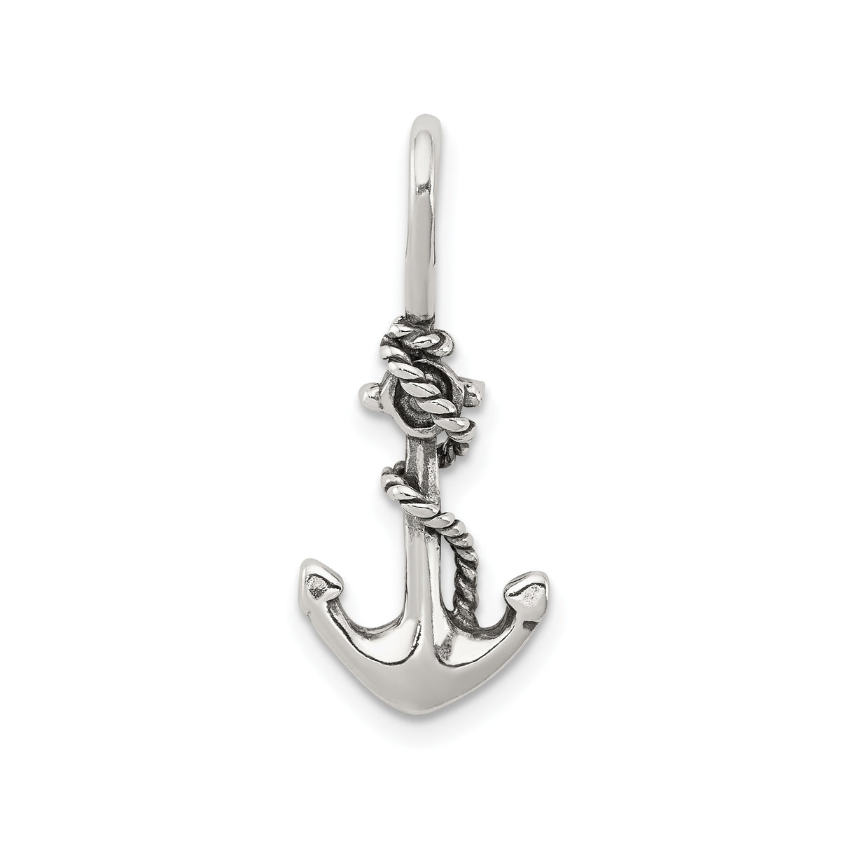 Sterling Silver Anchor Pendant with Rope Detail, Nautical Symbol for Men or Unisex Wear