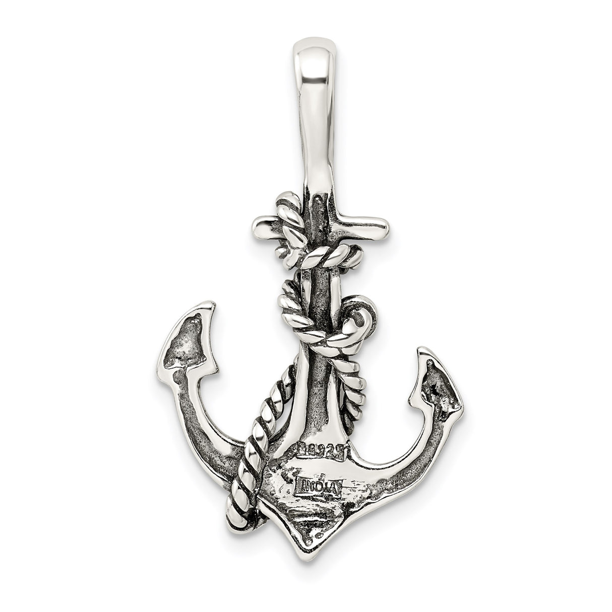Sterling Silver Anchor Pendant with Twisted Rope Design, Nautical Style Charm