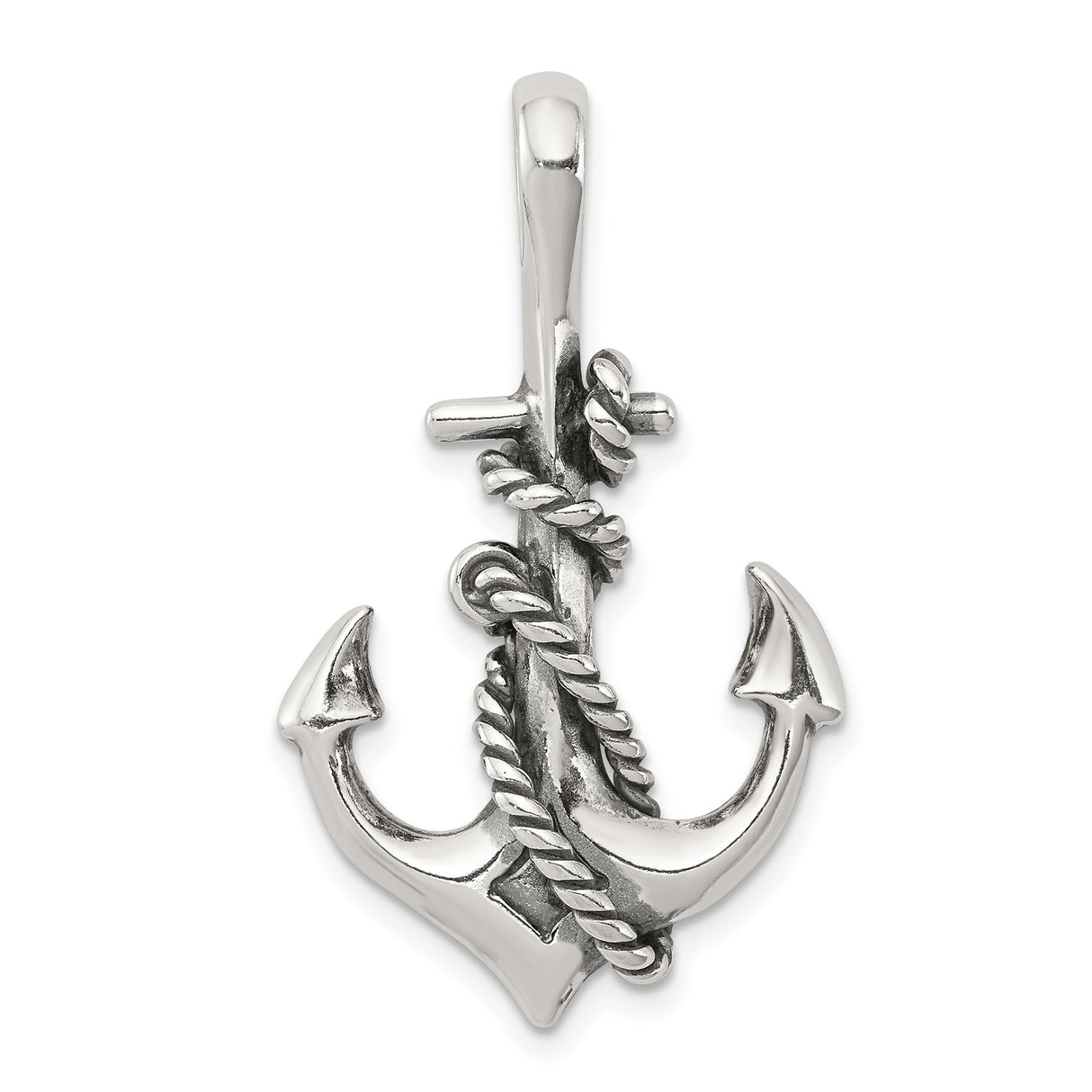 Sterling Silver Anchor Pendant with Twisted Rope Design, Nautical Style Charm