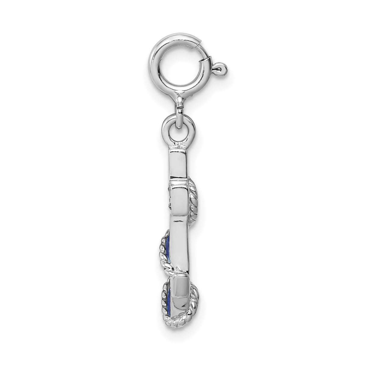 Sterling Silver Anchor Pendant with Blue Enamel and Clear Crystal Accents, Nautical Rope Detail