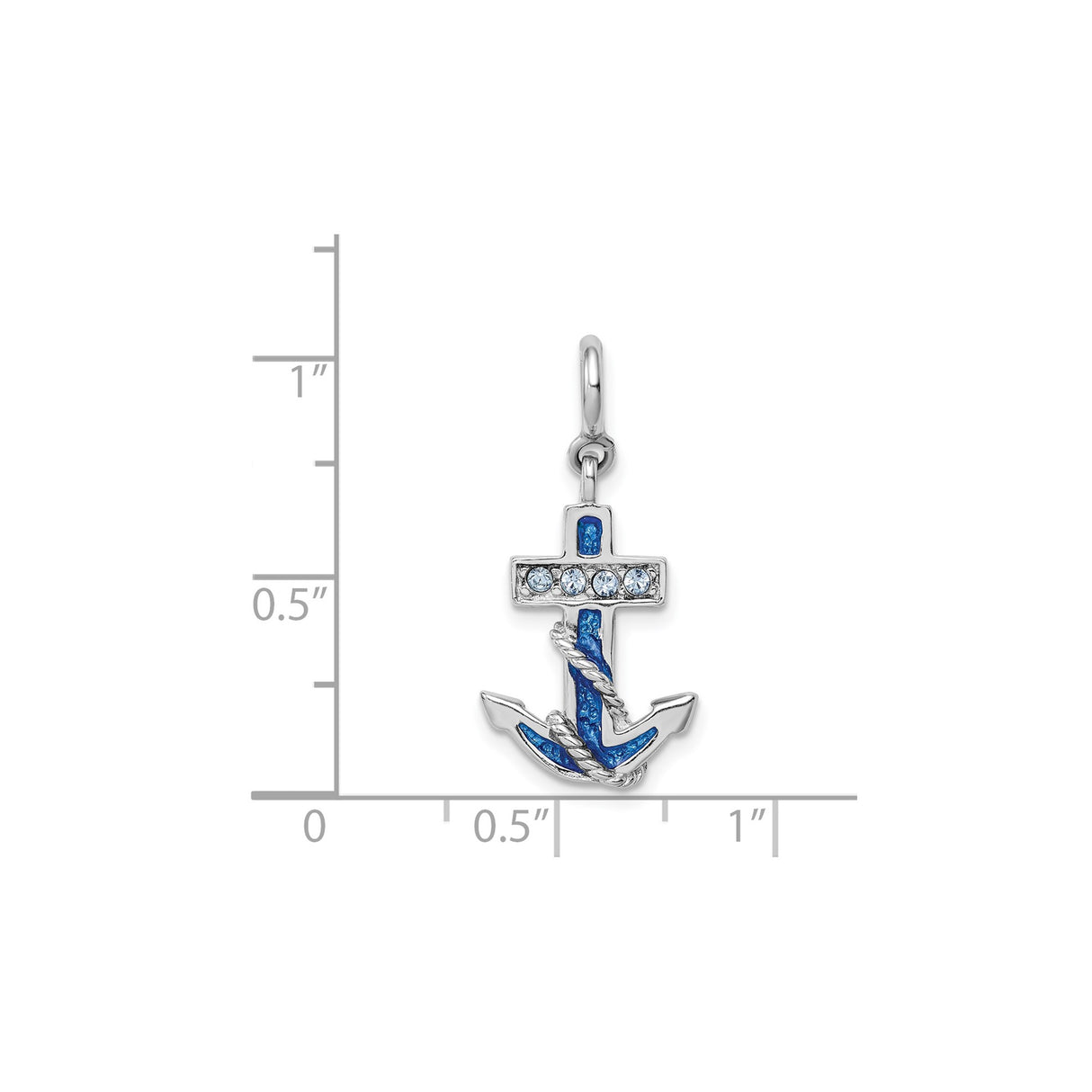 Sterling Silver Anchor Pendant with Blue Enamel and Clear Crystal Accents, Nautical Rope Detail