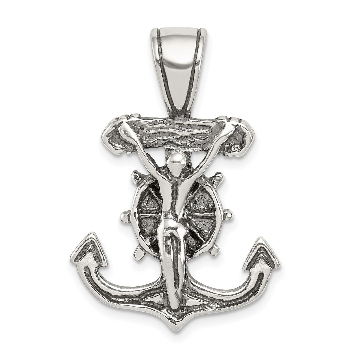 Sterling Silver Crucifix Pendant with Nautical Anchor Cross Design for Men and Women
