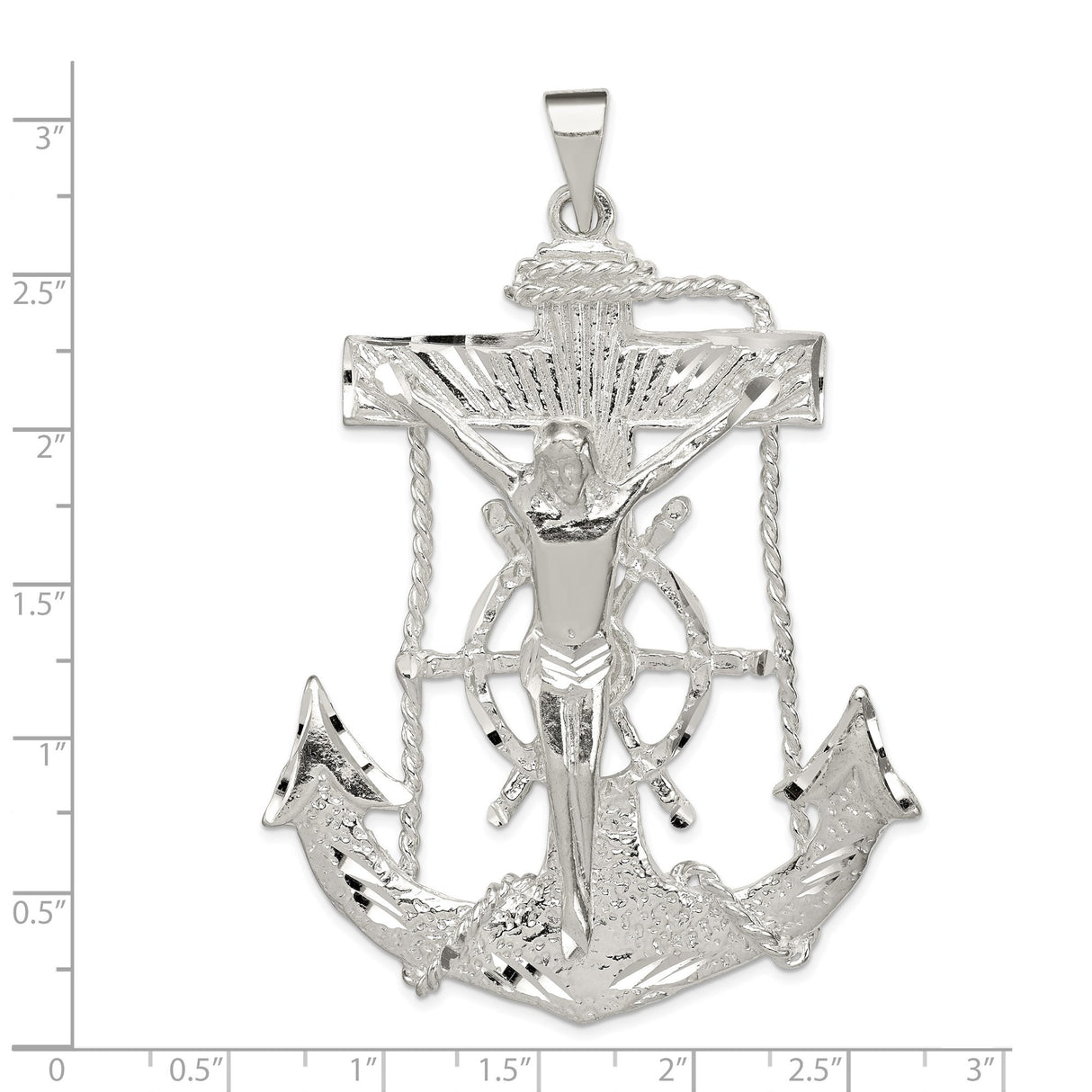 Sterling Silver Nautical Cross Pendant with Anchor, Rope, and Ship Wheel Design