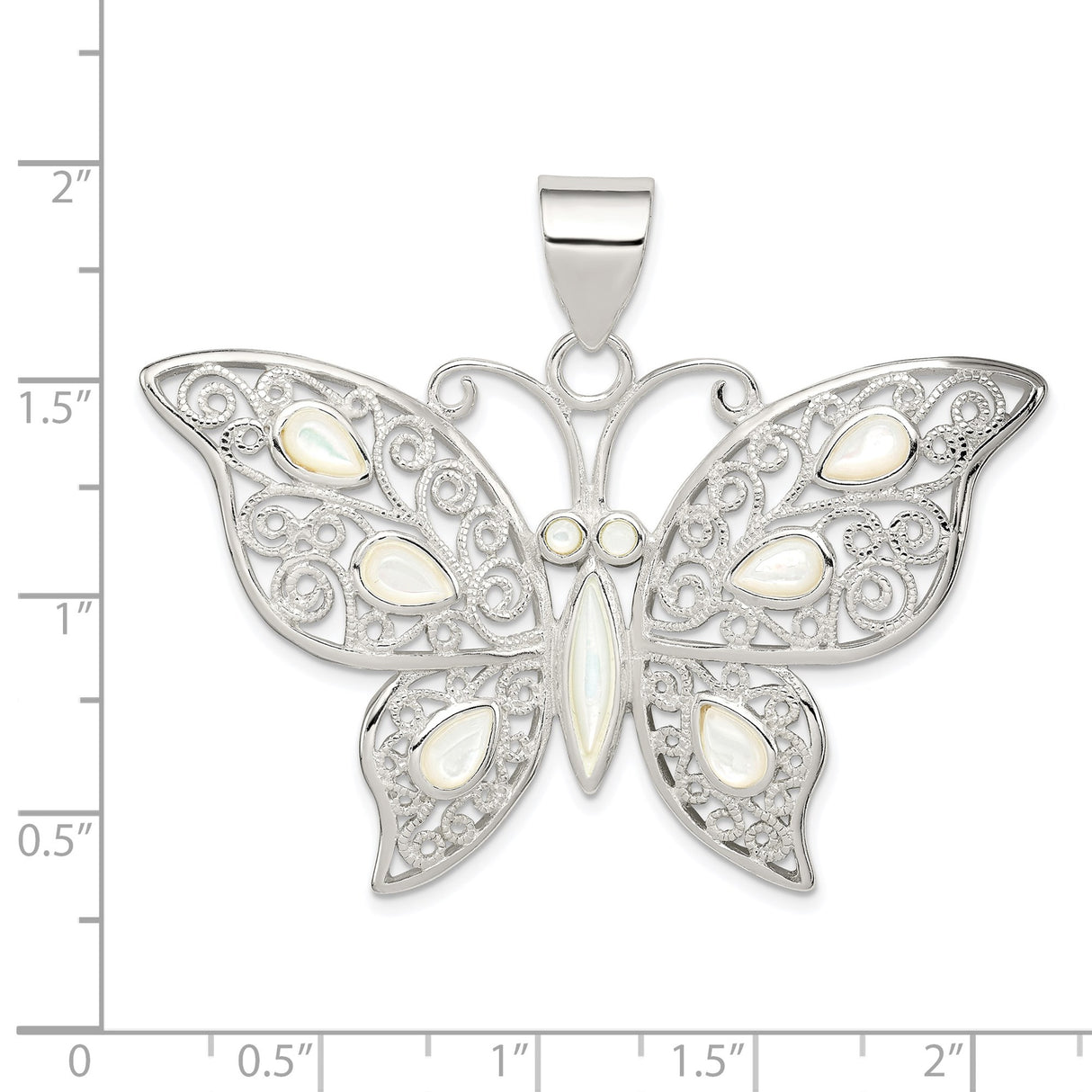 Sterling Silver Butterfly Pendant with Mother of Pearl Inlay, Filigree Design for Women