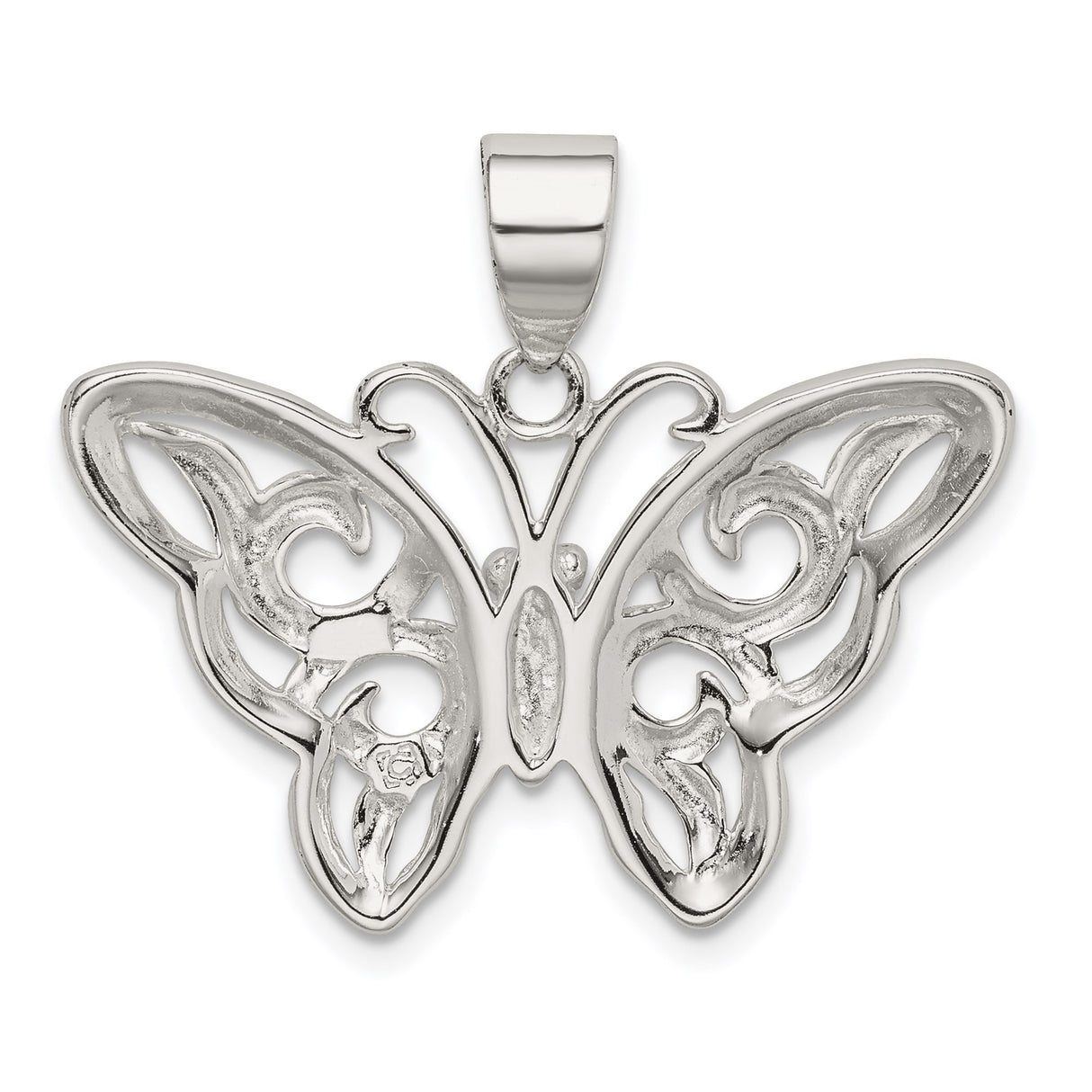 Sterling Silver Butterfly Pendant with Openwork Scroll Design, Nature-Inspired Jewelry for Women