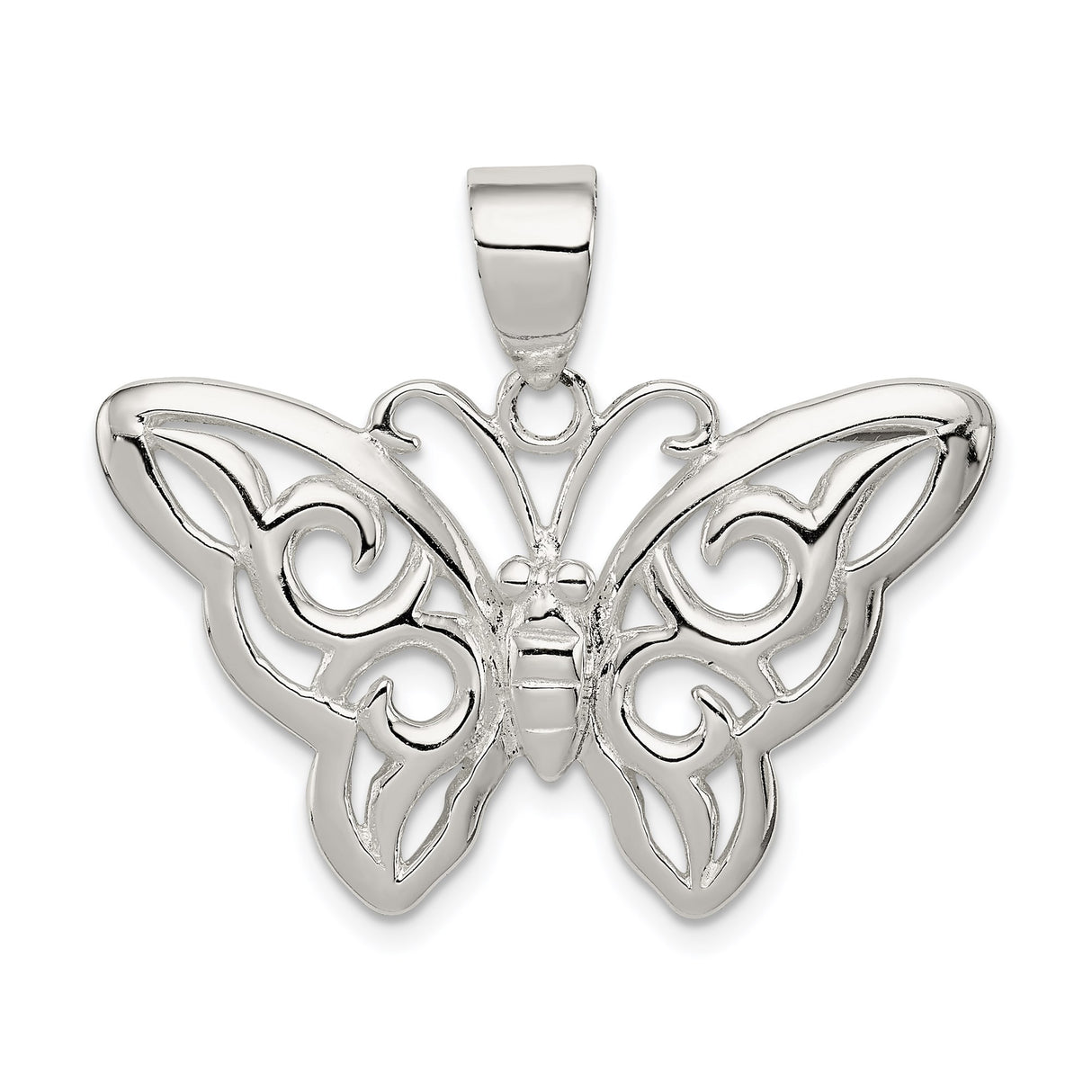 Sterling Silver Butterfly Pendant with Openwork Scroll Design, Nature-Inspired Jewelry for Women