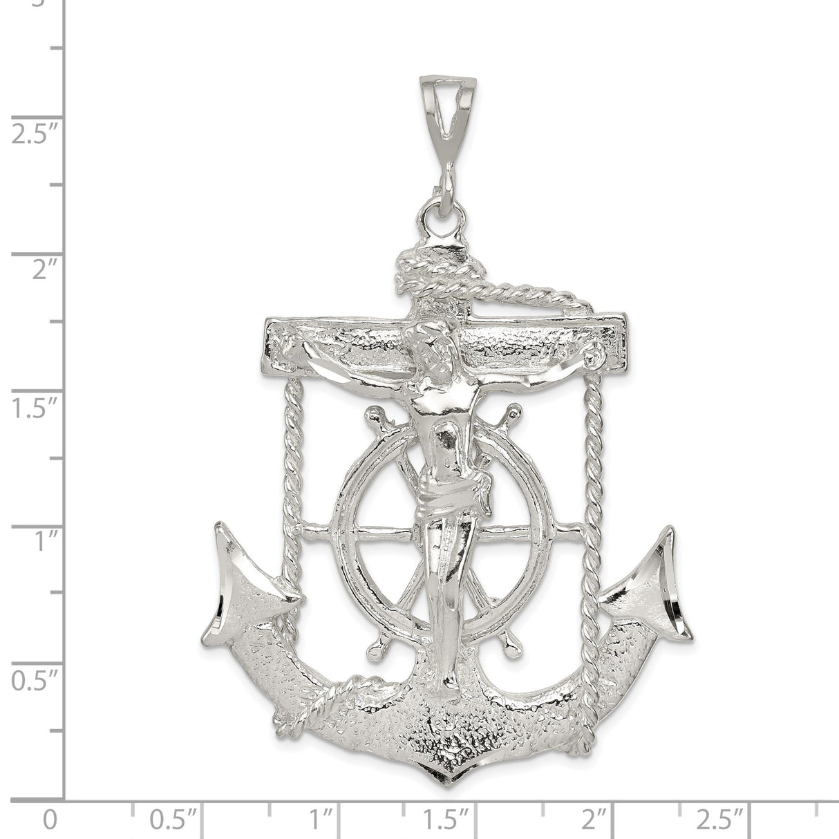 Sterling Silver Nautical Cross Pendant with Anchor, Rope, and Ship Wheel Design