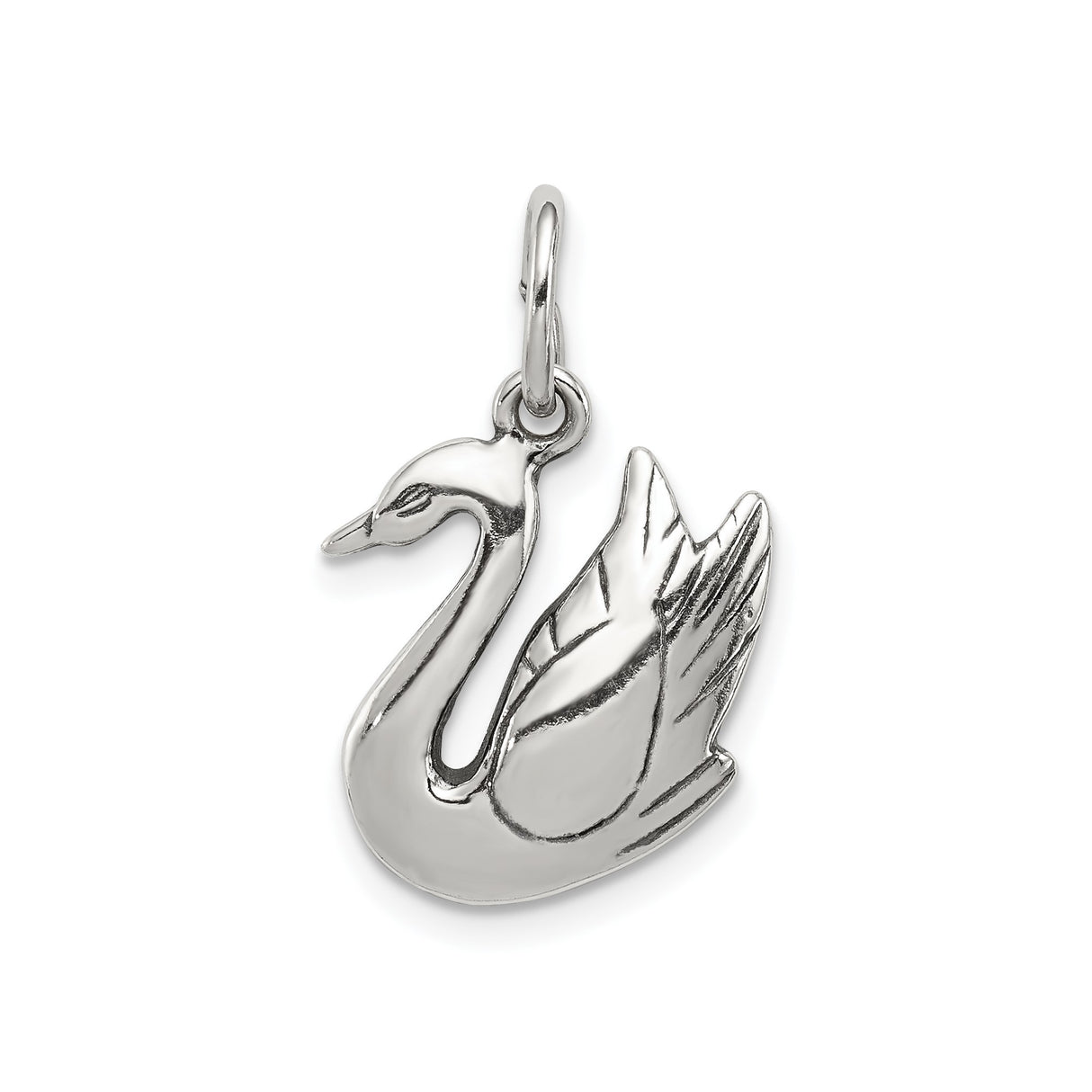Sterling Silver Swan Charm Pendant, Polished Animal Jewelry Symbolizing Love and Grace