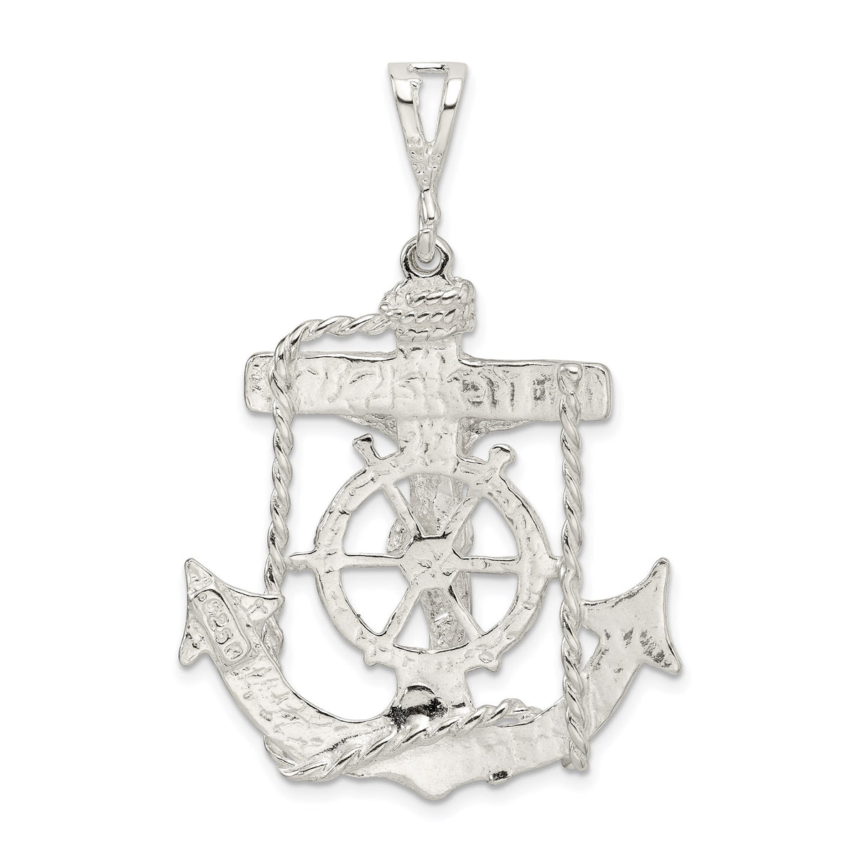 Sterling Silver Anchor Cross Pendant with Rope Detailing, Nautical Religious Design