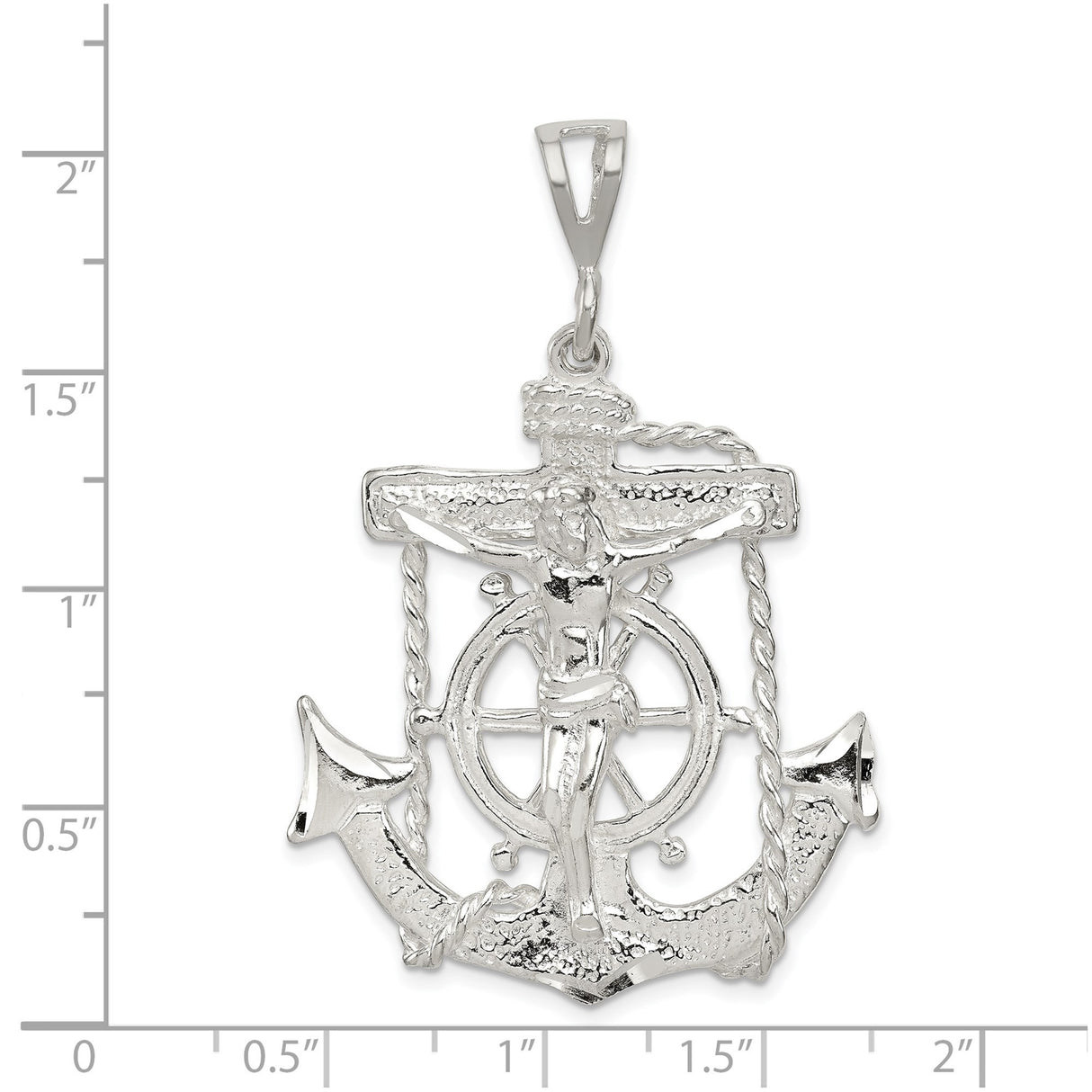 Sterling Silver Anchor Cross Pendant with Rope Detailing, Nautical Religious Design