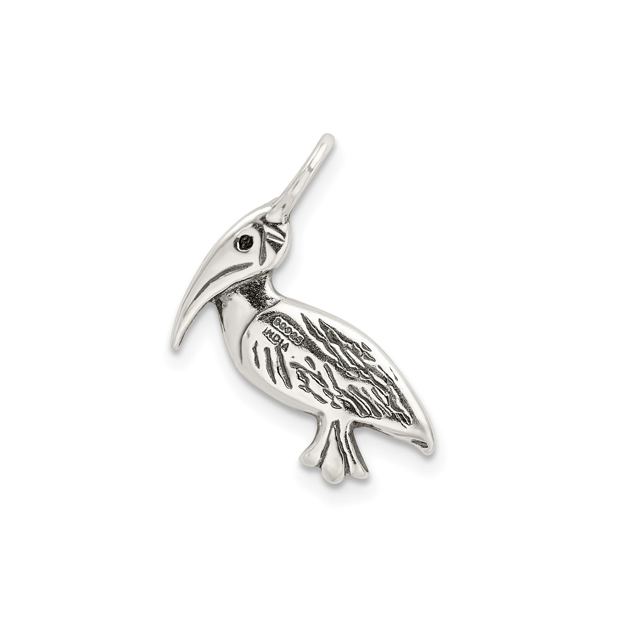 Sterling Silver Pelican Pendant with Feather Detail, Nautical Coastal Bird Charm