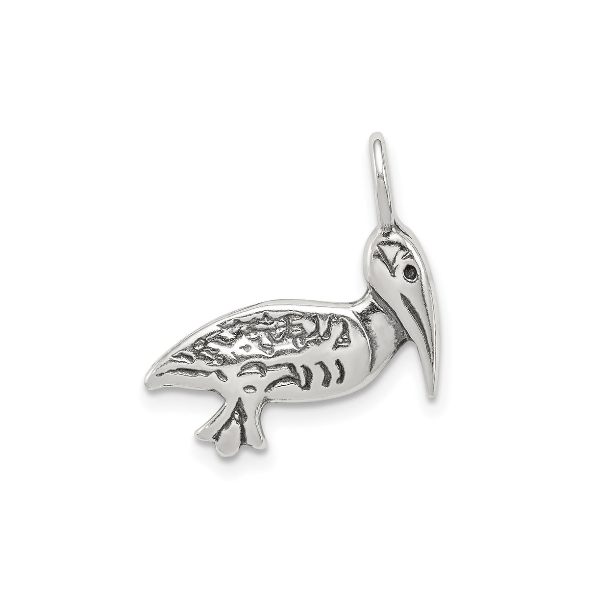 Sterling Silver Pelican Pendant with Feather Detail, Nautical Coastal Bird Charm