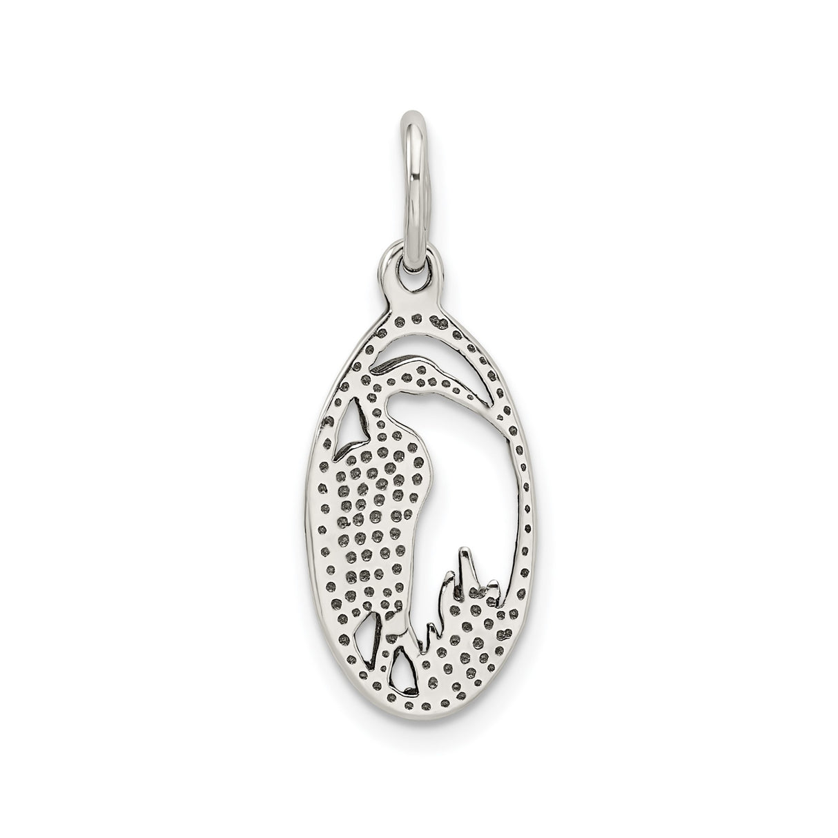 Sterling Silver Heron Pendant with Oval Frame and Reed Detail, Nature Wildlife Jewelry for Women