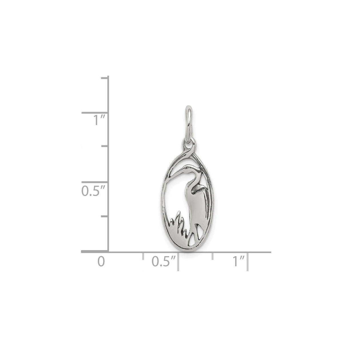 Sterling Silver Heron Pendant with Oval Frame and Reed Detail, Nature Wildlife Jewelry for Women