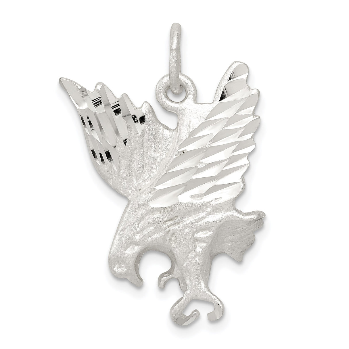Sterling Silver Eagle Pendant with Diamond Cut Wings, Patriotic Military Style Charm