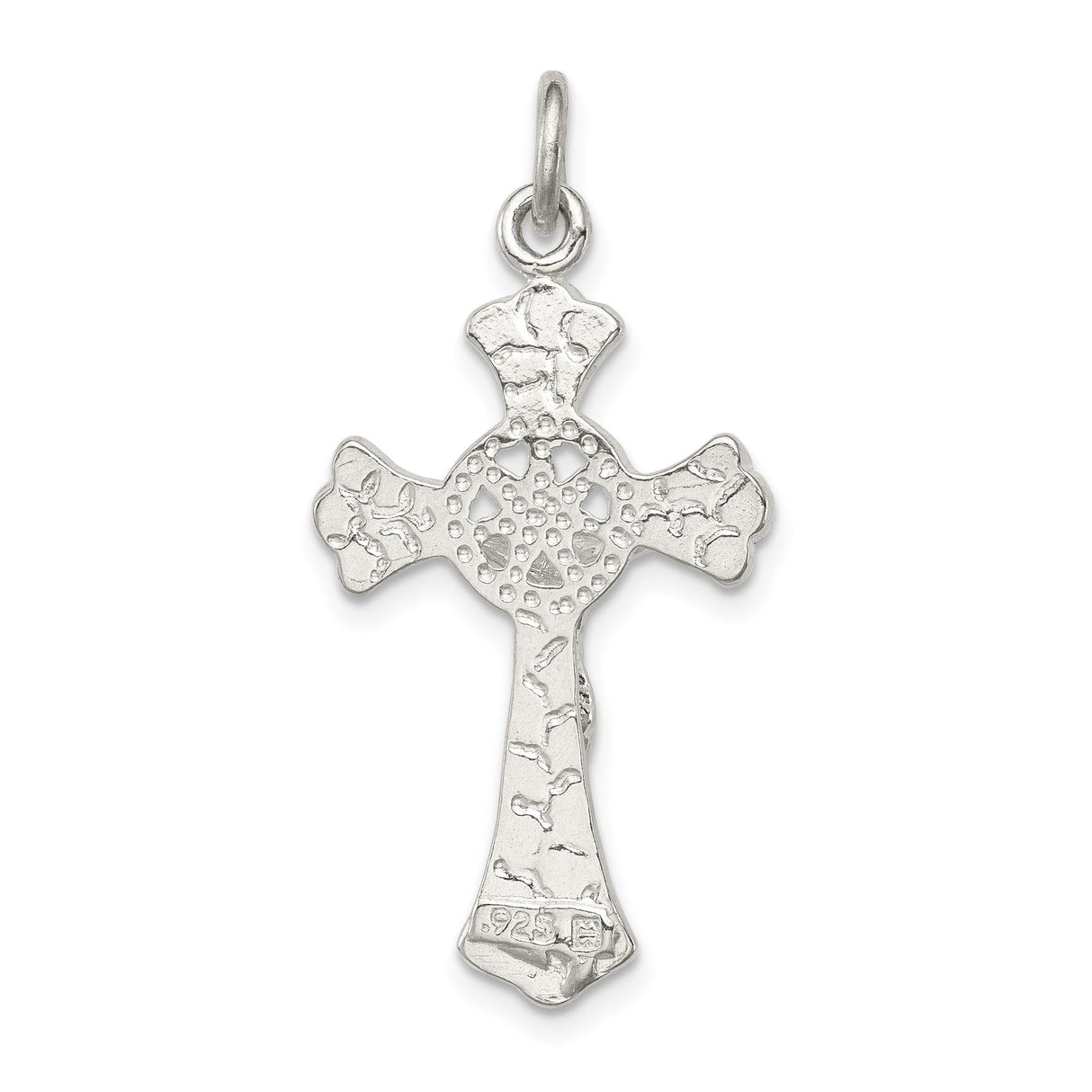 Sterling Silver Crucifix Cross Pendant with Raised Christ Figure and Flared Edges