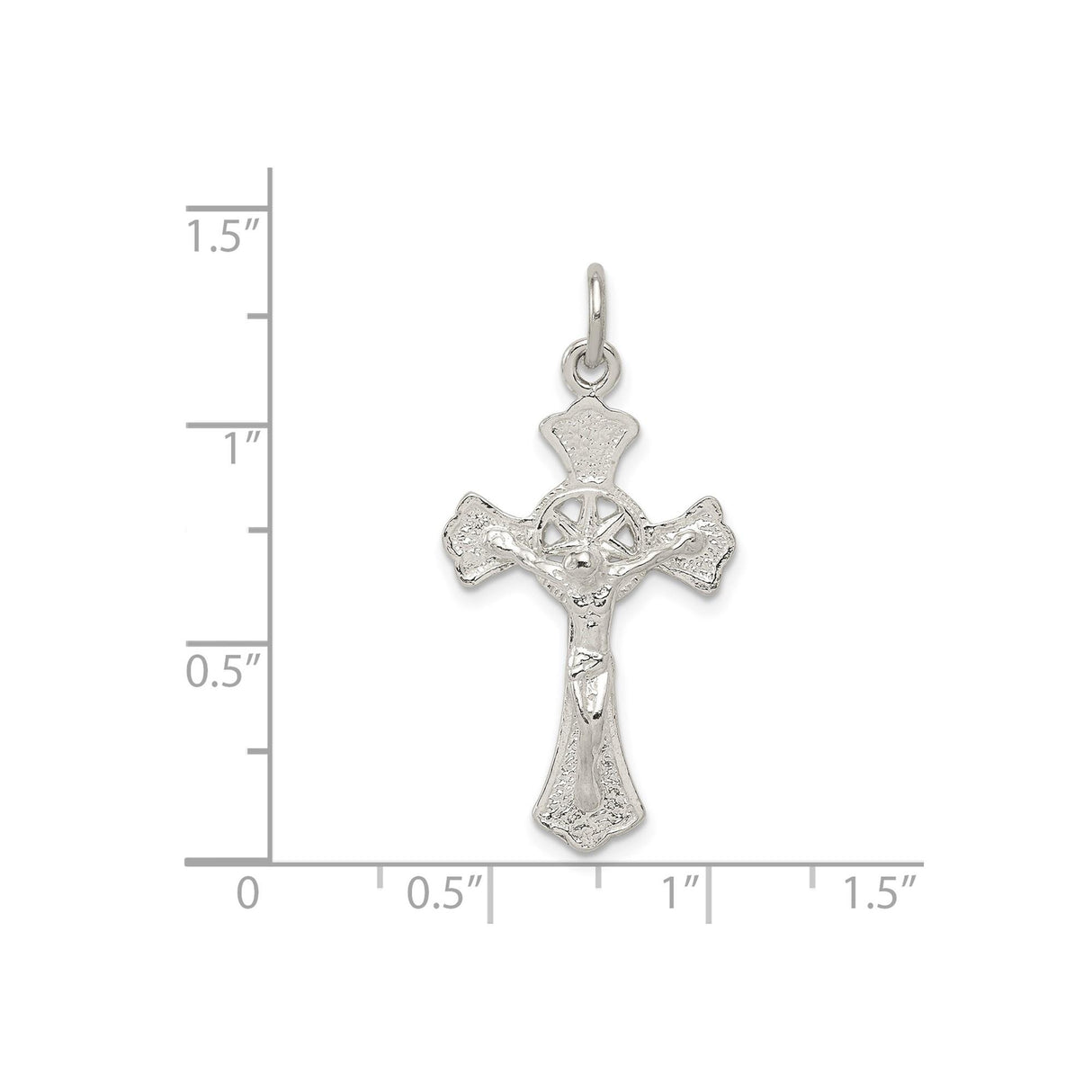 Sterling Silver Crucifix Cross Pendant with Raised Christ Figure and Flared Edges