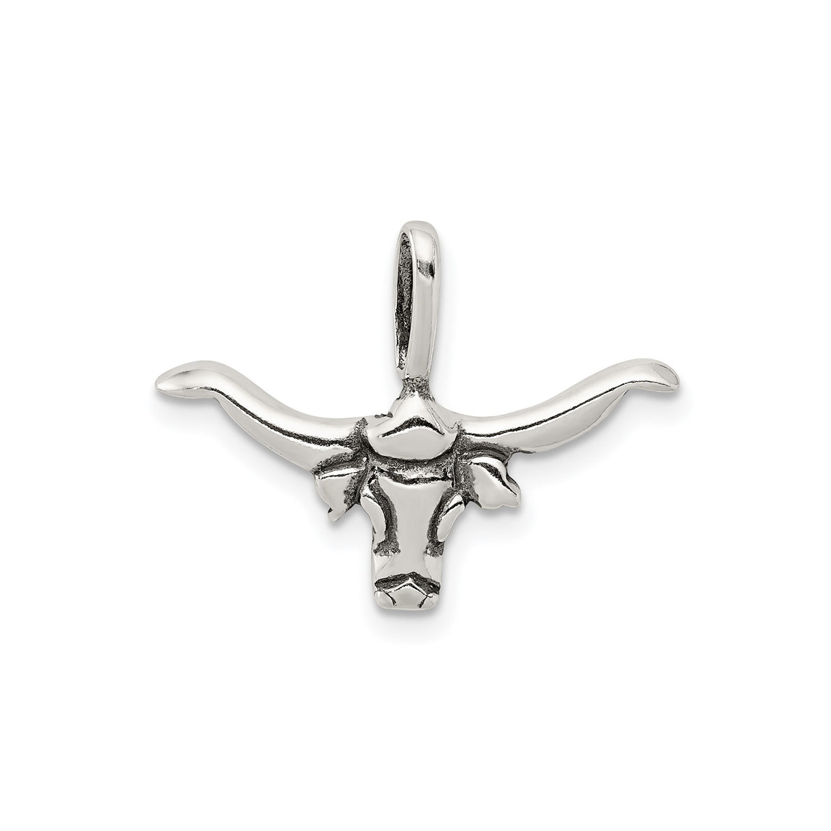 Sterling Silver Longhorn Bull Skull Pendant, Western Cowboy Rodeo Style for Men