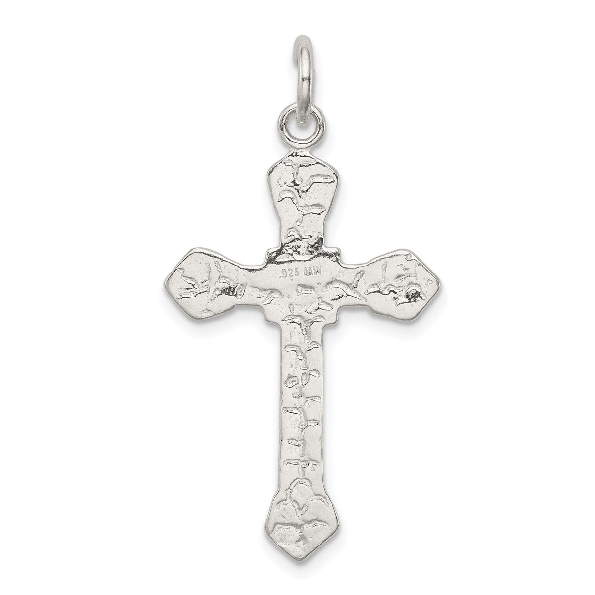 Sterling Silver Crucifix Pendant with Hammered Texture, Rustic Cross Design, Unisex Religious Jewelry