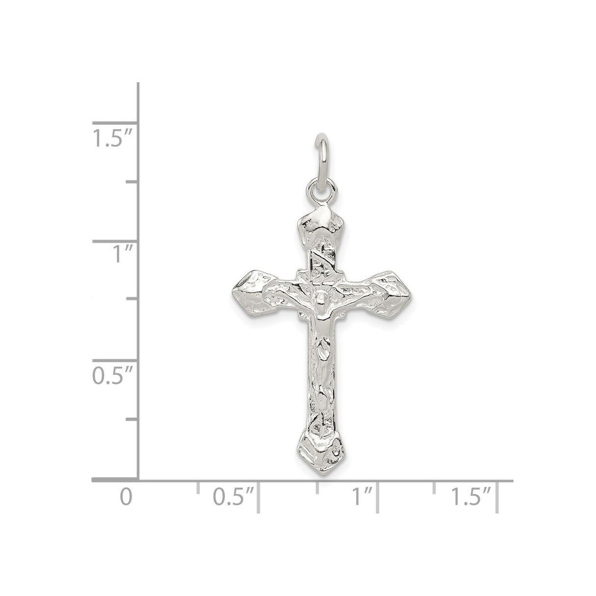 Sterling Silver Crucifix Pendant with Hammered Texture, Rustic Cross Design, Unisex Religious Jewelry