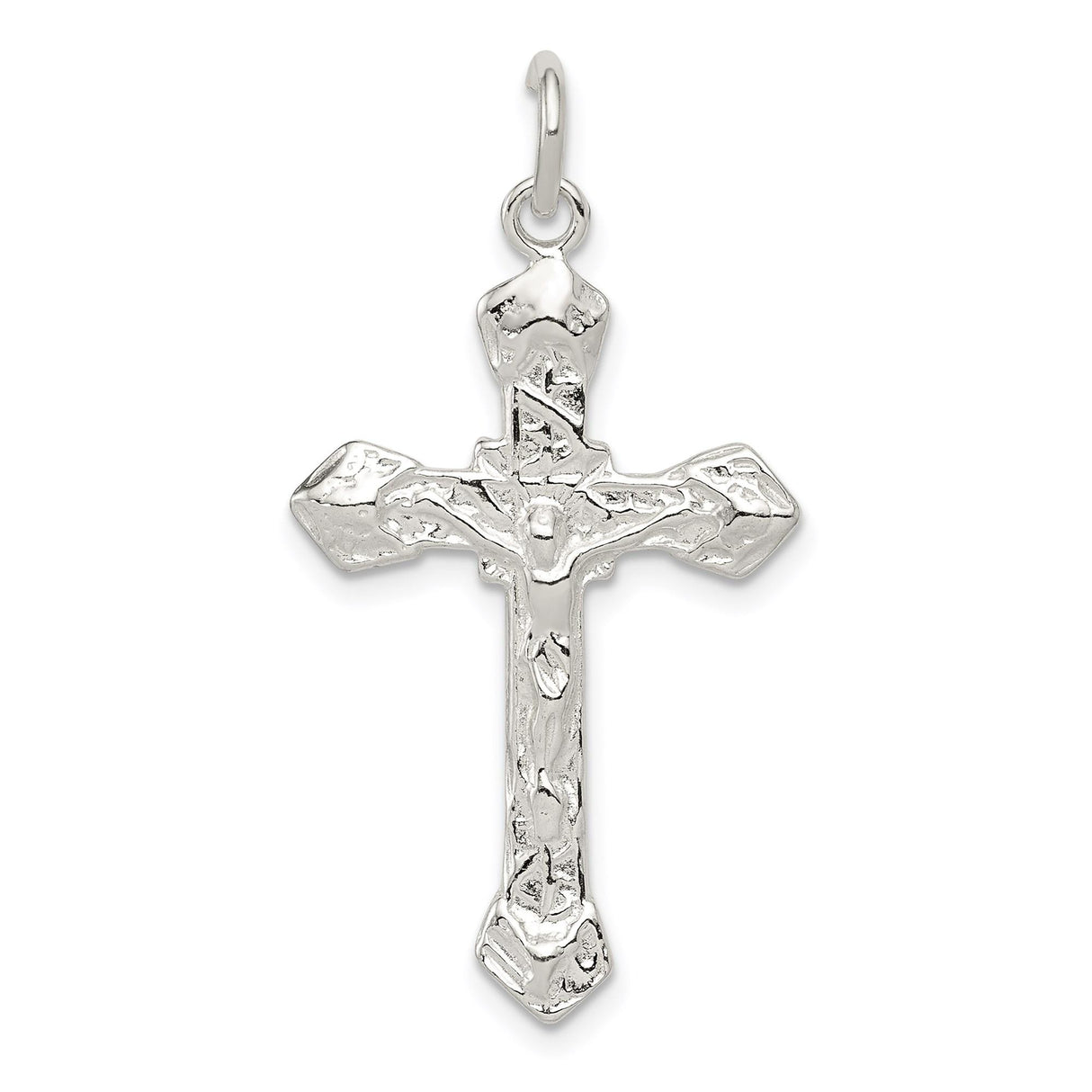 Sterling Silver Crucifix Pendant with Hammered Texture, Rustic Cross Design, Unisex Religious Jewelry