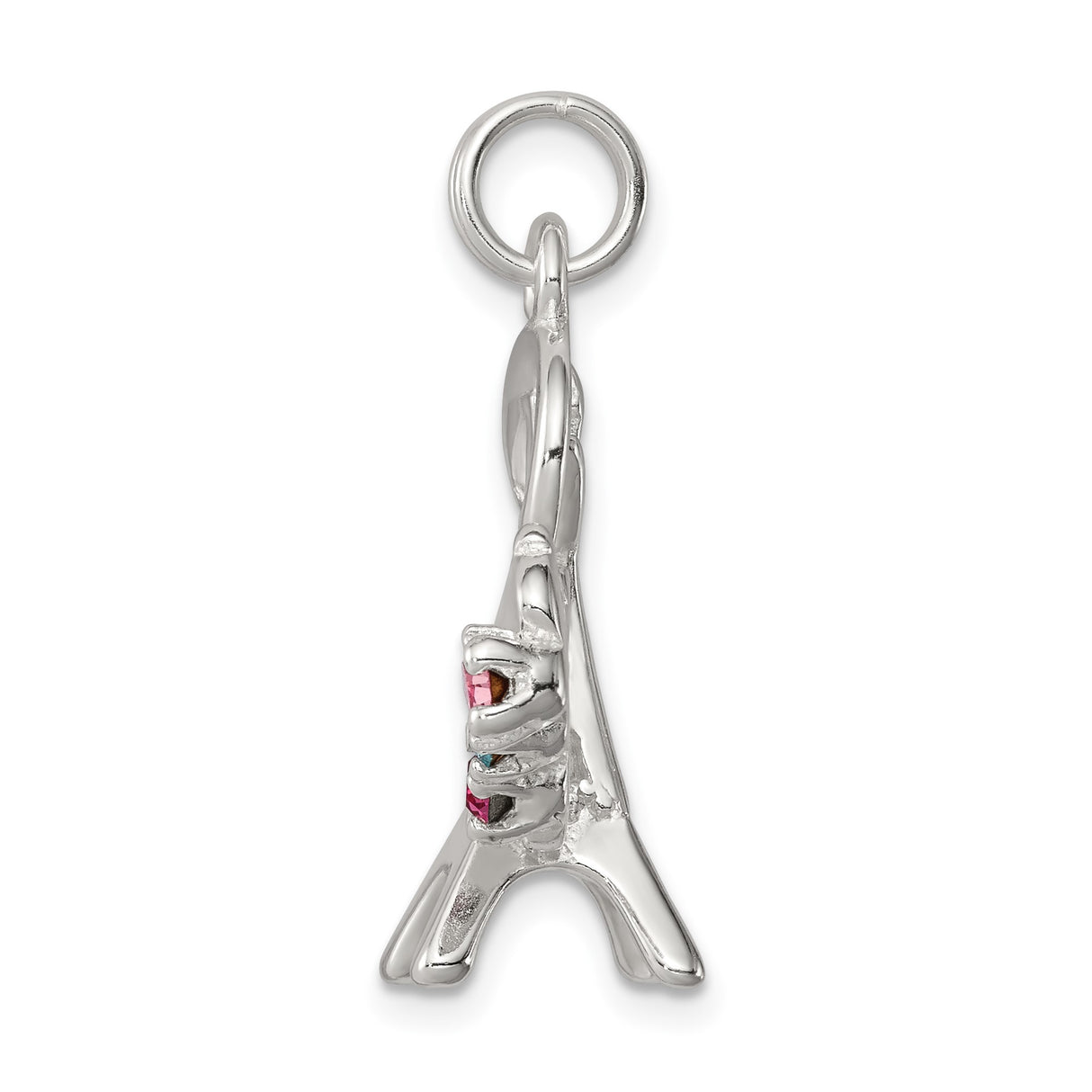 Sterling Silver Eiffel Tower Pendant with Colorful Crystal Birthstones, Paris Travel Charm