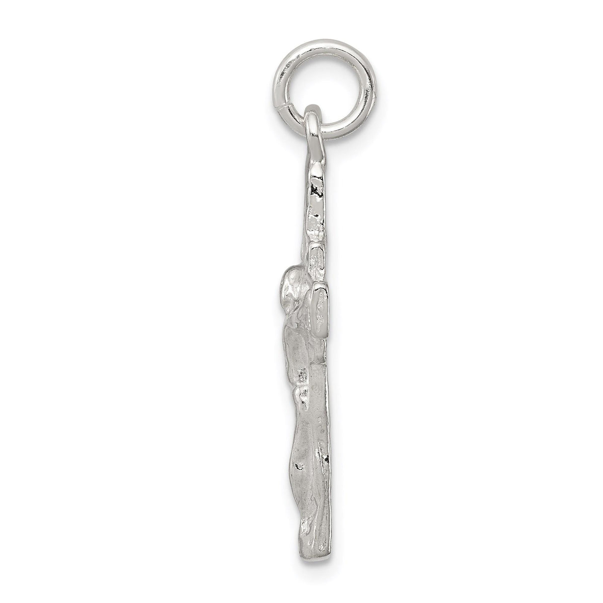 Sterling Silver Crucifix Cross Pendant with Dimensional Christian Design and Polished Finish