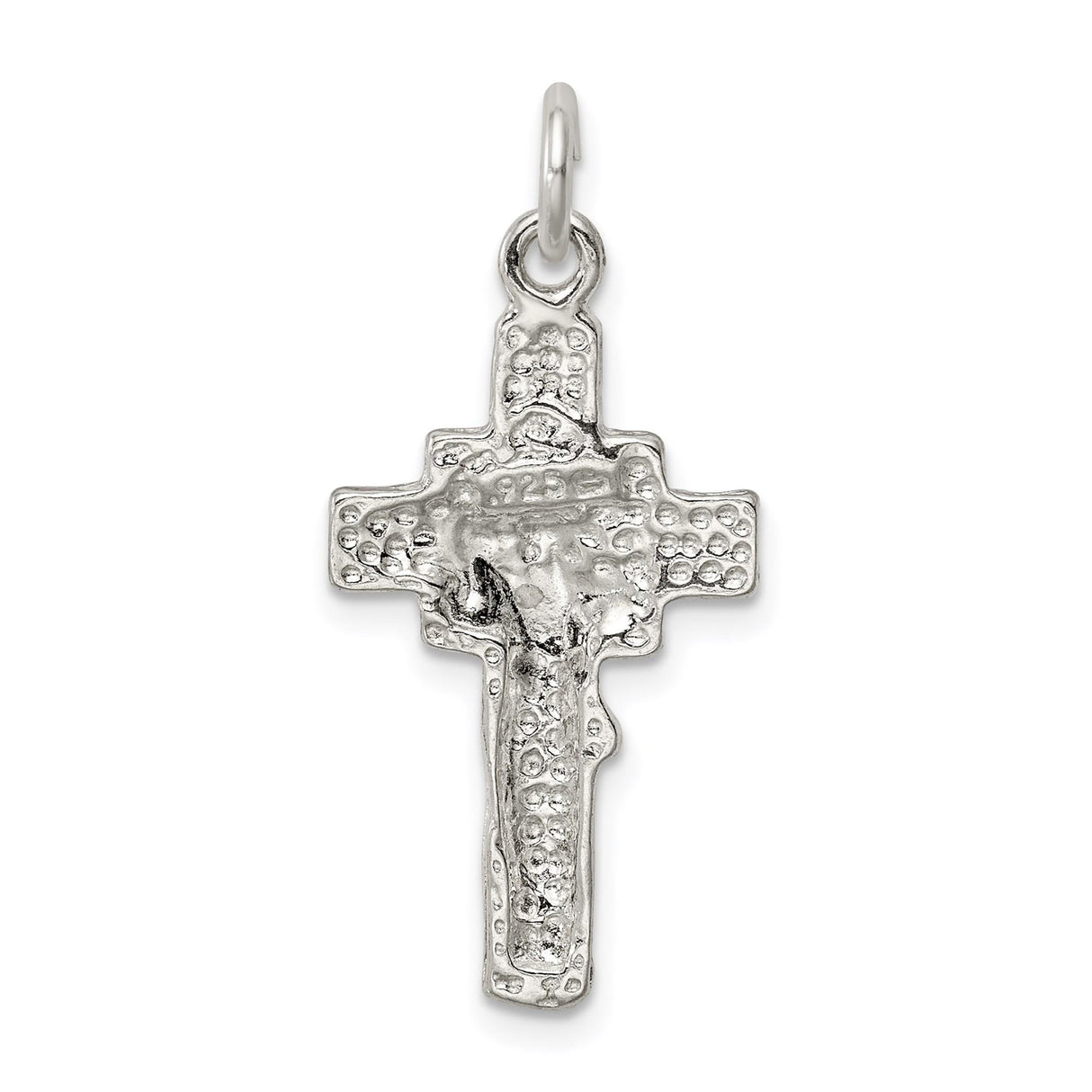 Sterling Silver Crucifix Cross Pendant with Dimensional Christian Design and Polished Finish