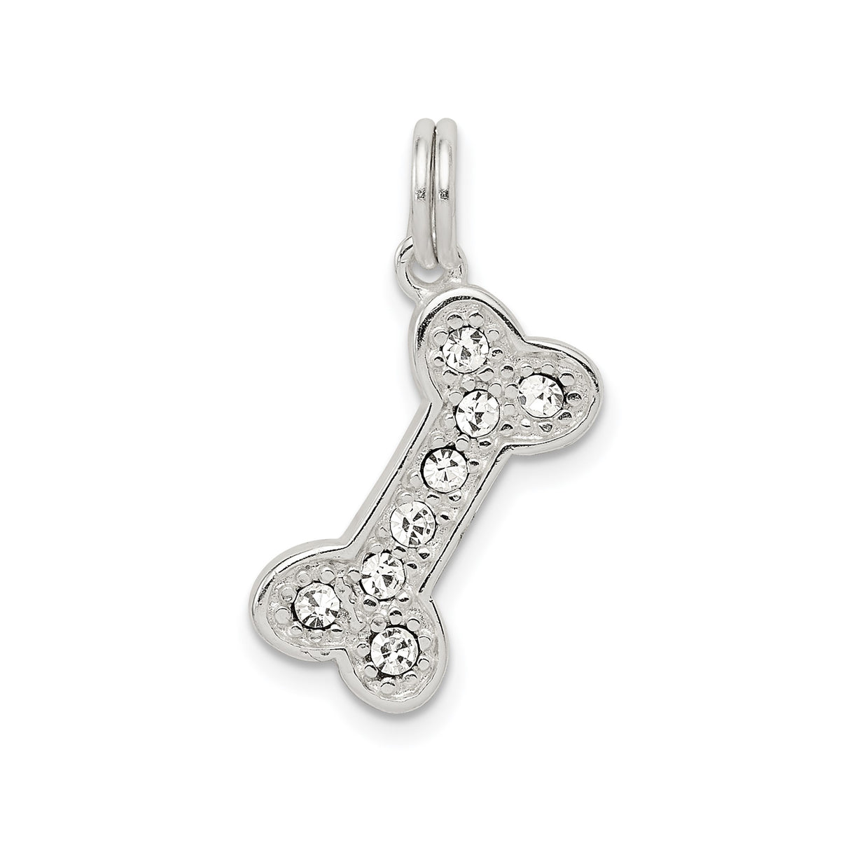 Sterling Silver Bone Pendant Charm with Cubic Zirconia, Dog Mom Jewelry for Pet Lovers