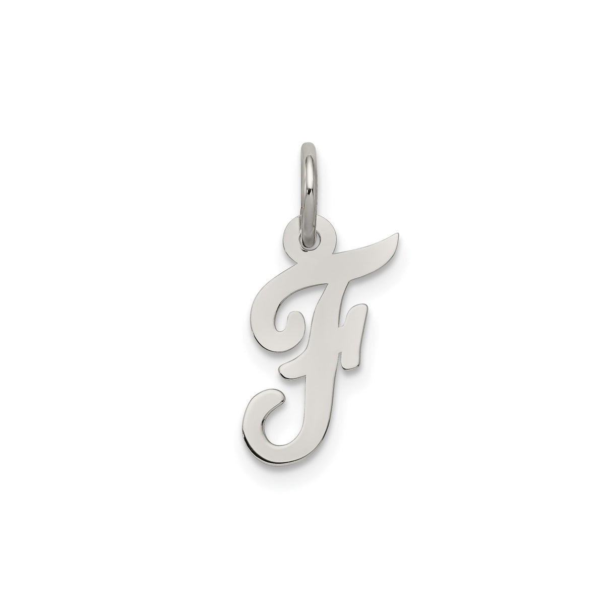 Sterling Silver Pendant, Polished Cursive Initial F Letter Charm, Unisex Alphabet Jewelry
