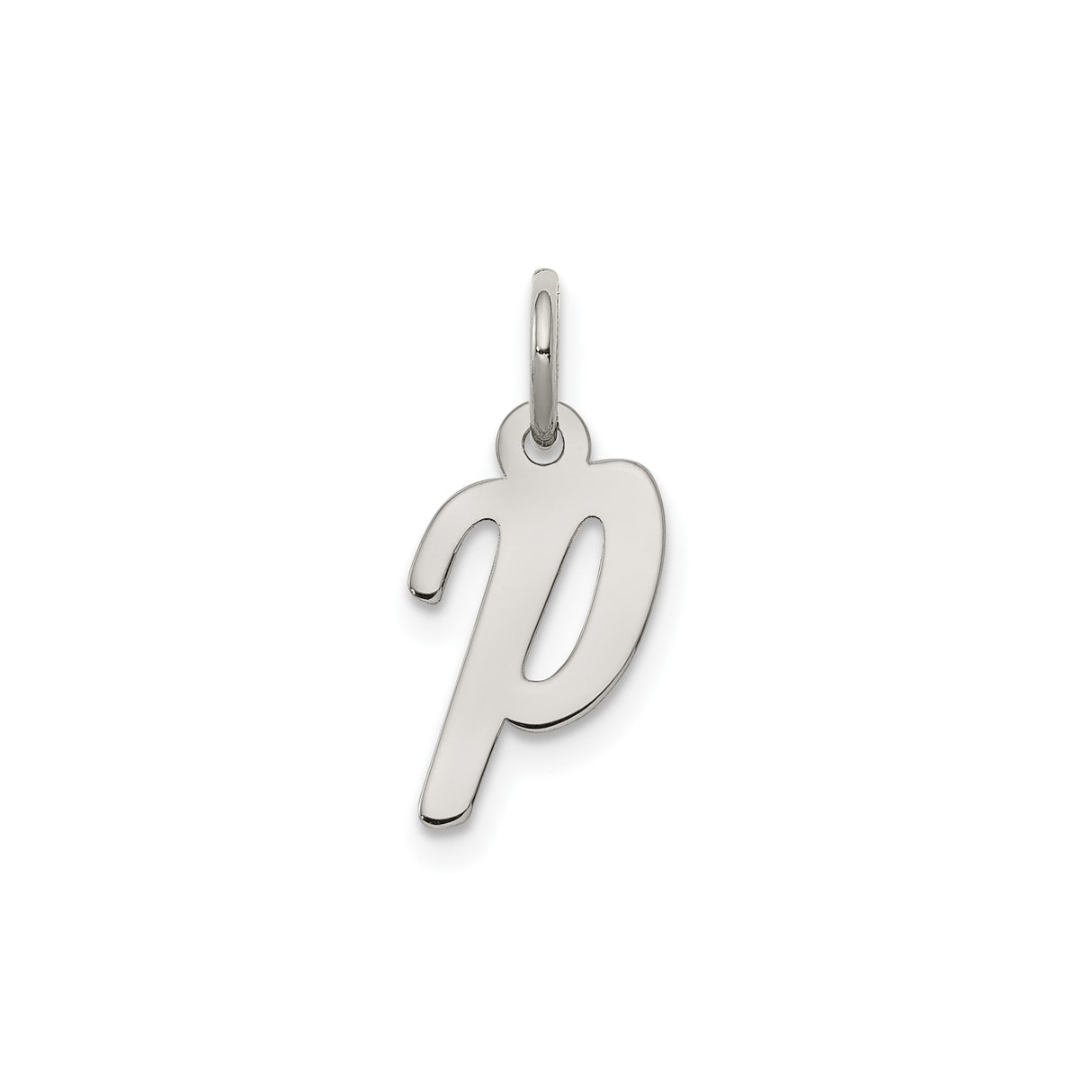 Sterling Silver Lowercase Letter P Pendant Charm, Polished Script Initial Jewelry
