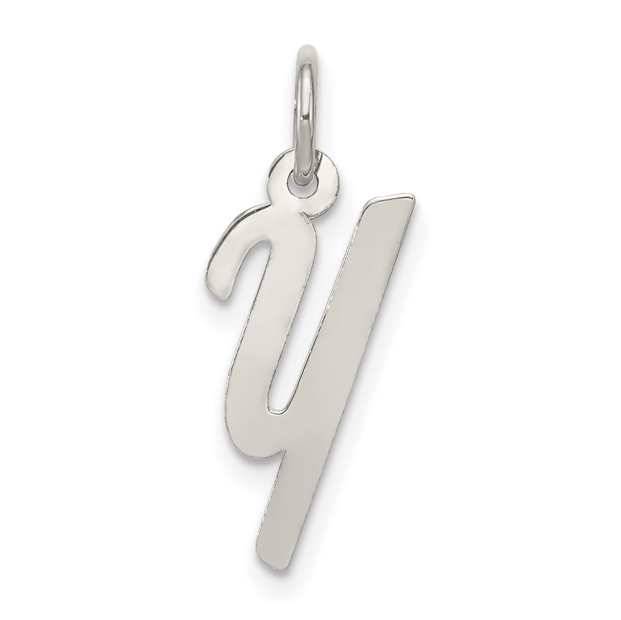 Sterling Silver Letter Y Pendant, Polished Script Initial Charm for Women
