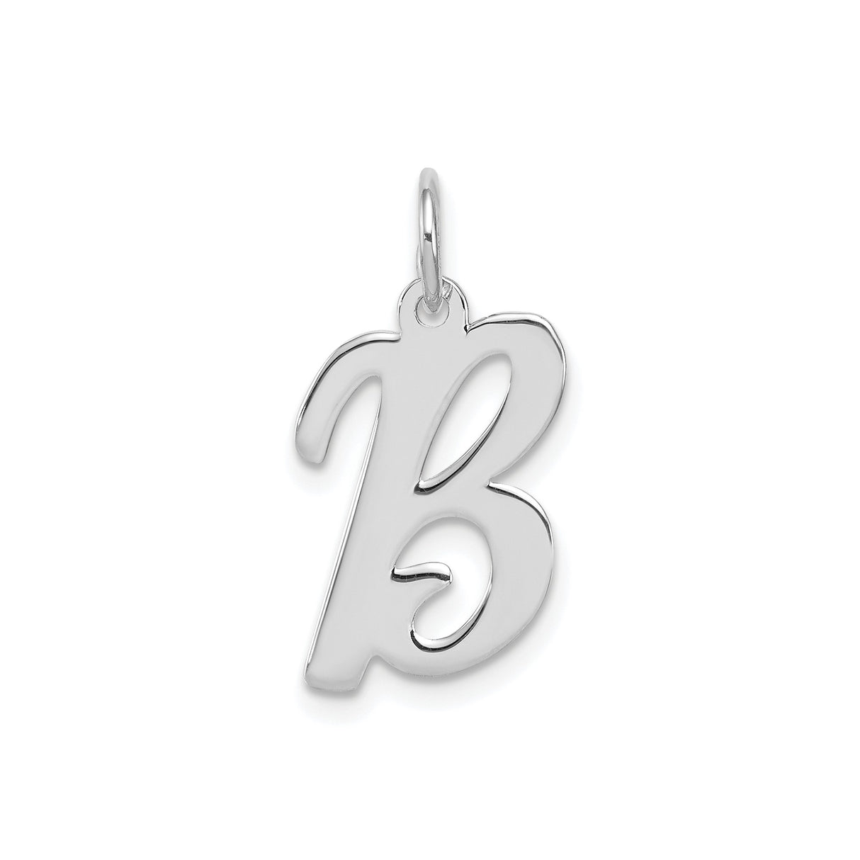 Sterling Silver Letter B Pendant Charm, Polished Script Alphabet Jewelry for Women