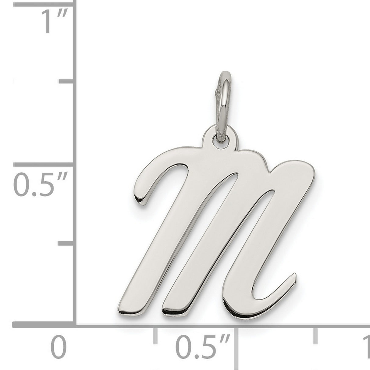Medium Script Initial M Charm Pendant in Real 925 Sterling Silver