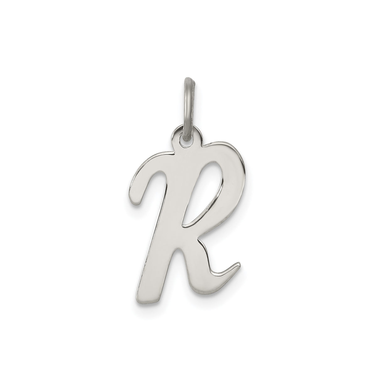 Sterling Silver Initial R Pendant Charm, Polished Script Letter Design for Women