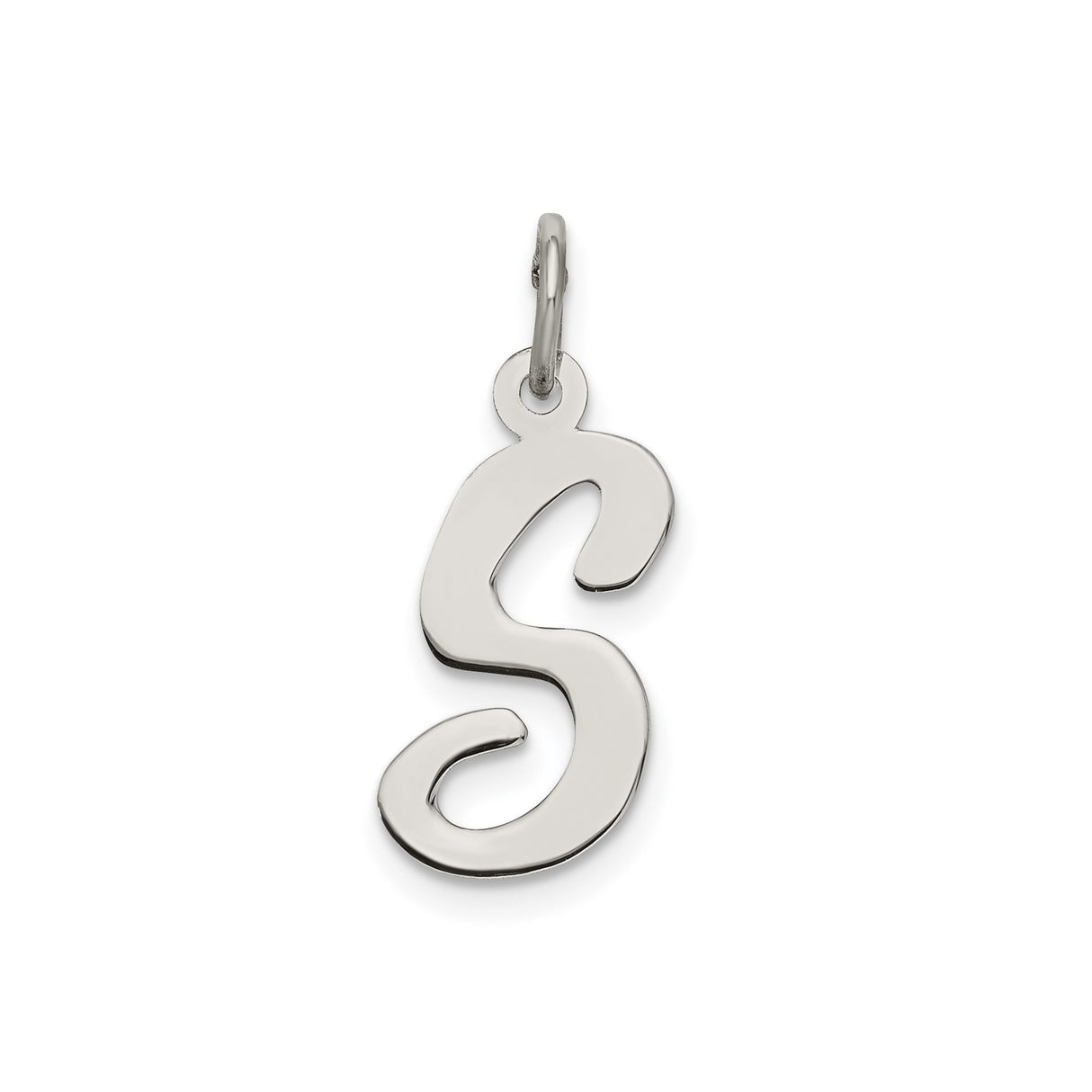 Sterling Silver Letter S Pendant Charm, Polished Script Initial Jewelry for Women or Unisex Wear