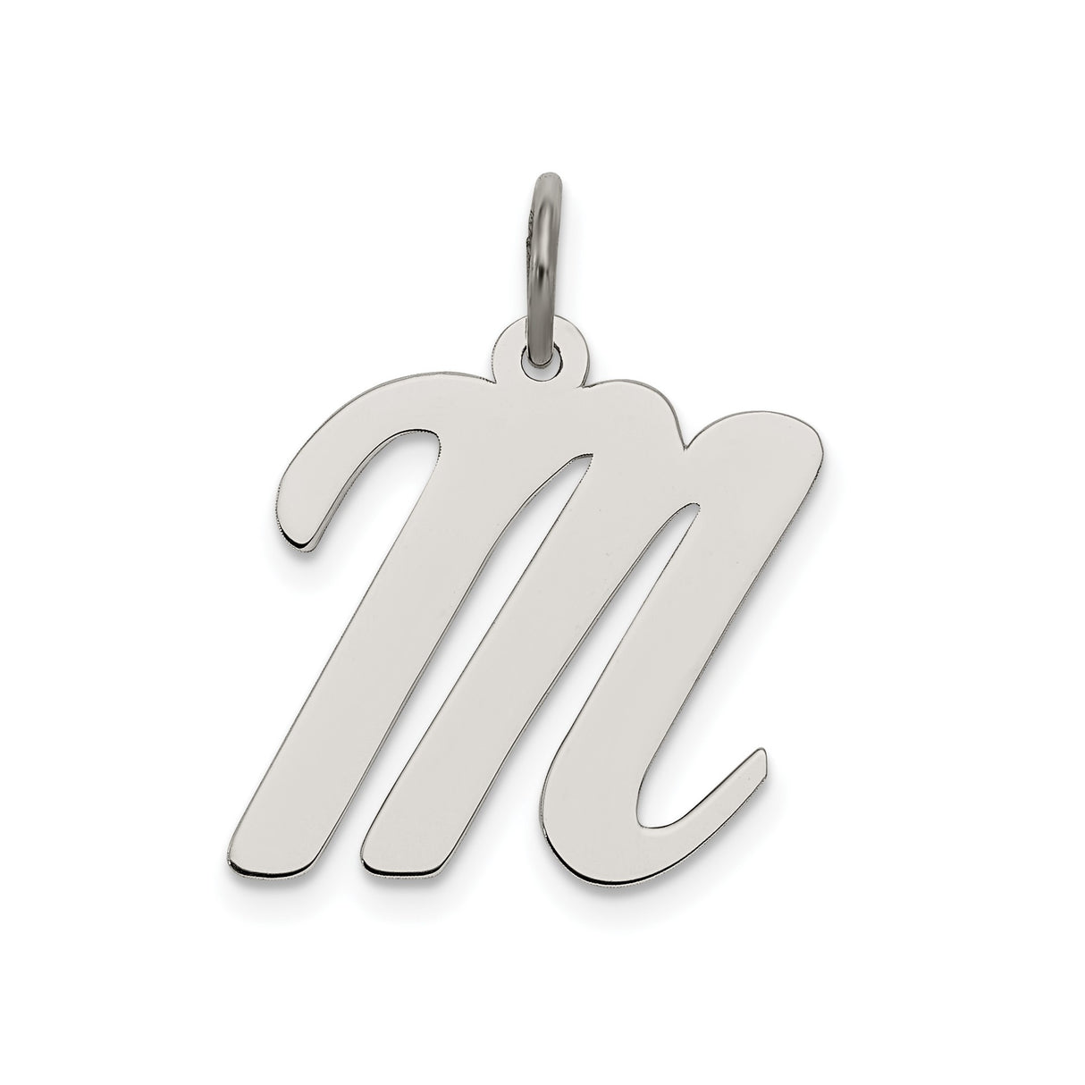 Sterling Silver Initial M Pendant, Polished Script Letter Charm, Minimalist Monogram Style for Women