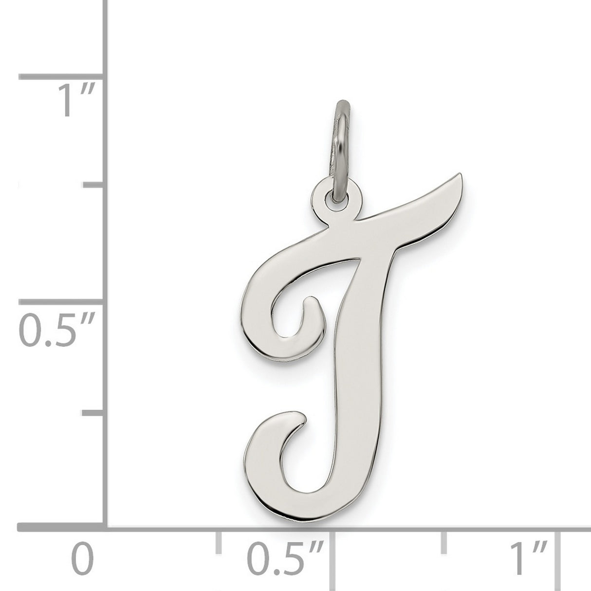 Large Script Initial T Charm Pendant in Real 925 Sterling Silver