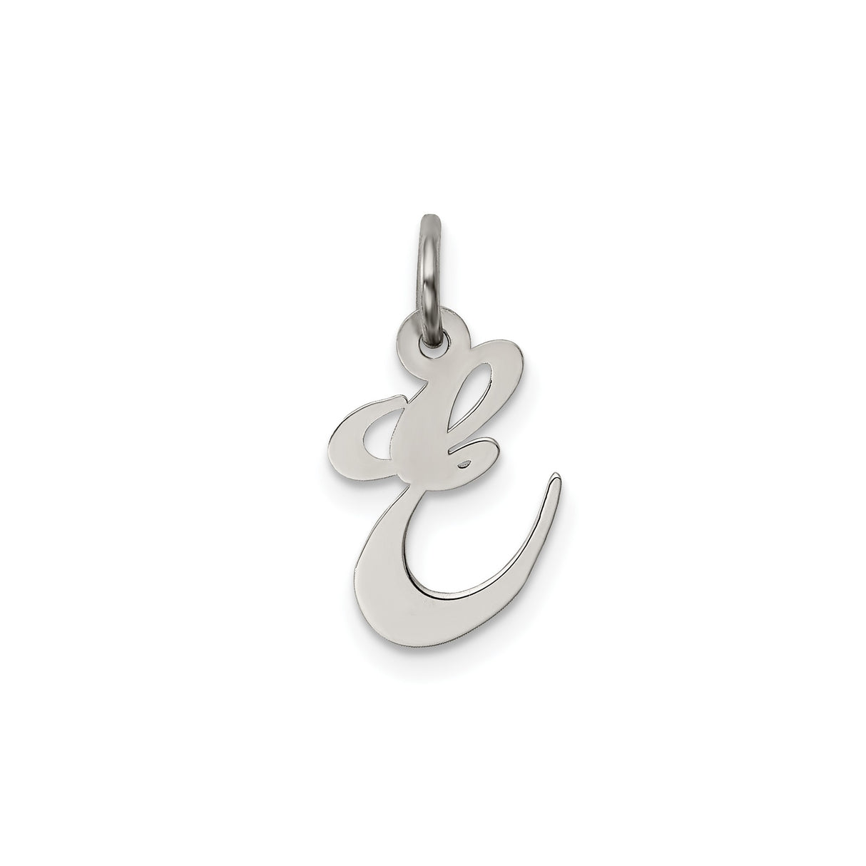 Sterling Silver Script Initial Pendant Charm with Cursive Letter E for Women