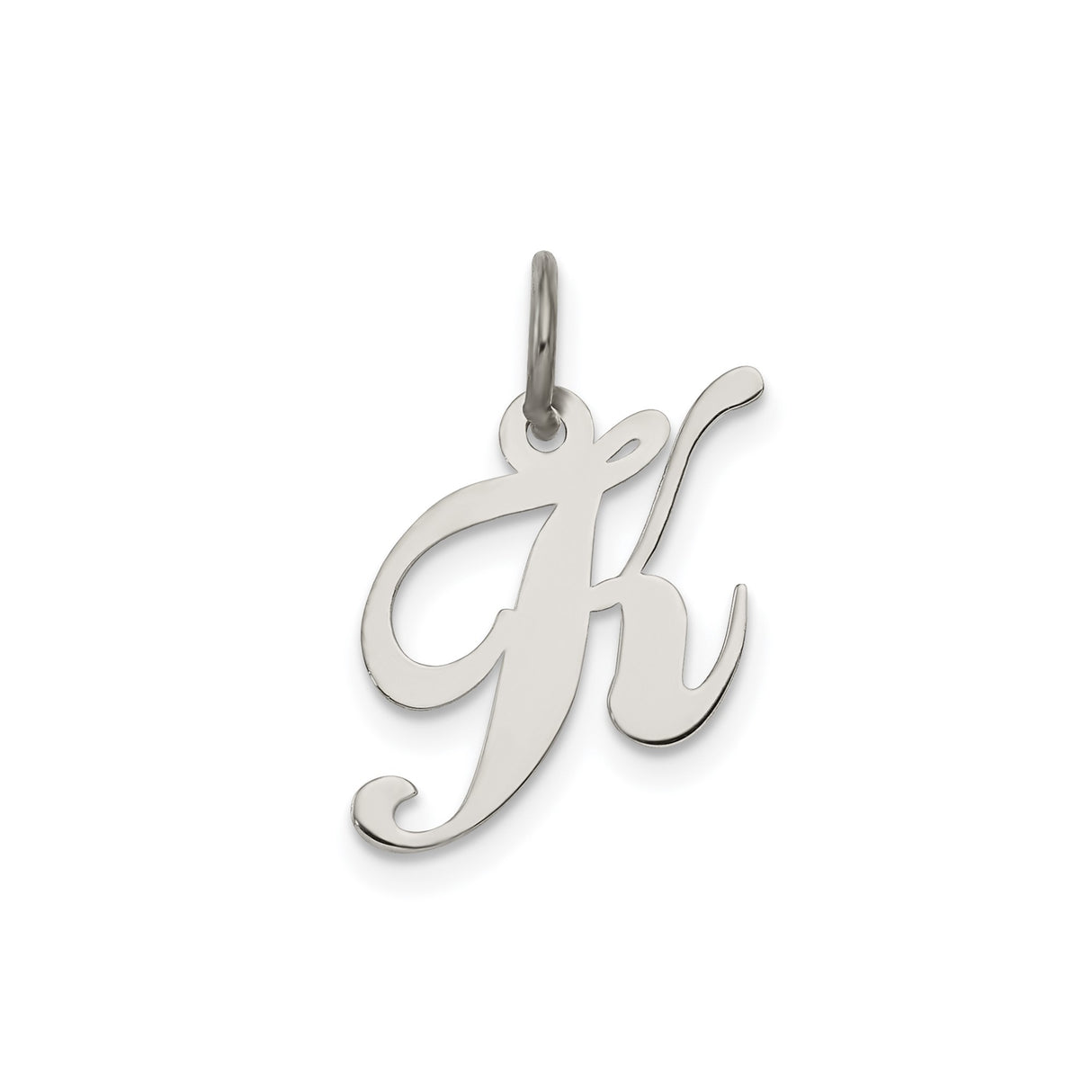 Sterling Silver Initial K Pendant, Script Letter Charm with Feminine Design for Women