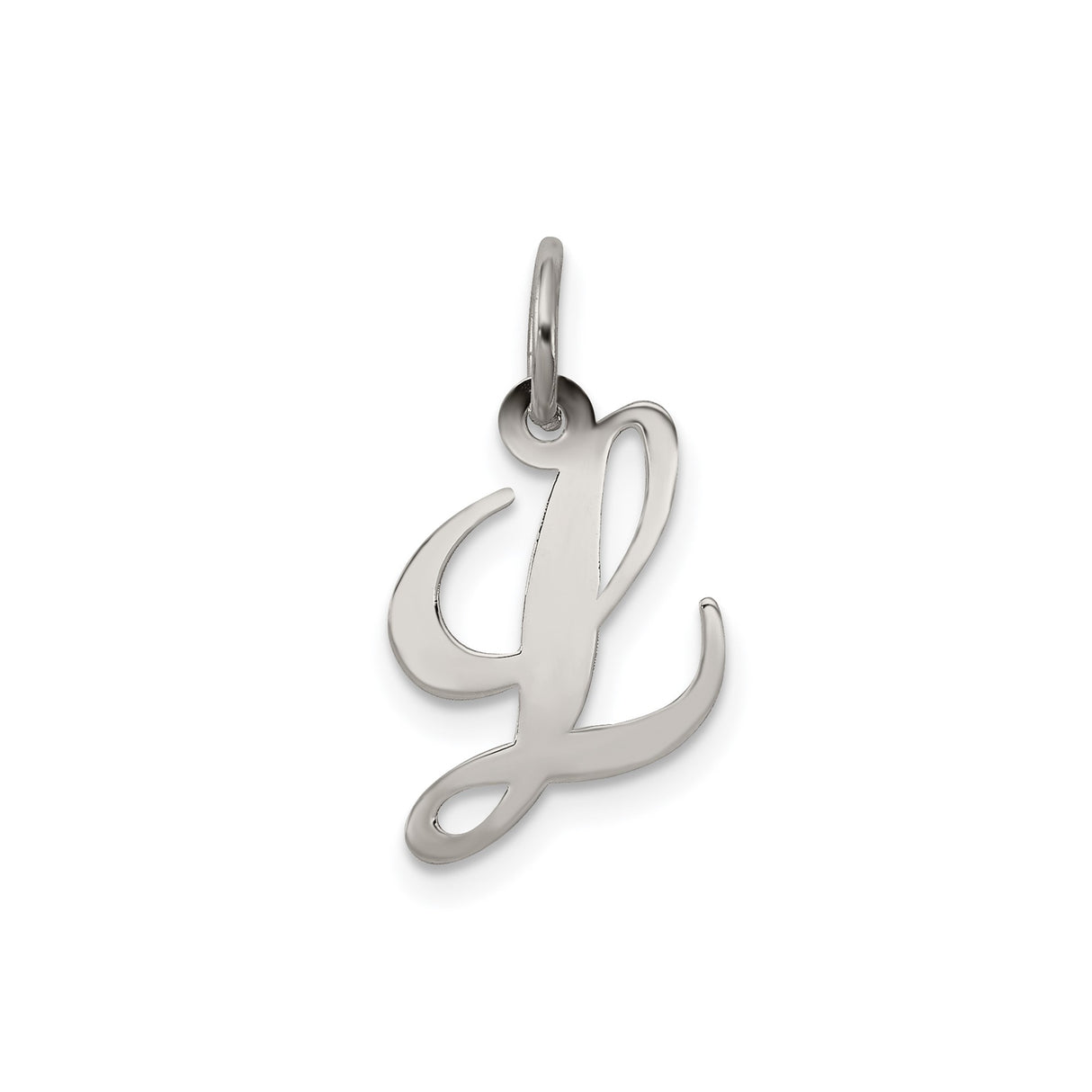 Sterling Silver Script Initial L Pendant Charm, Polished Alphabet Jewelry for Women or Unisex Wear