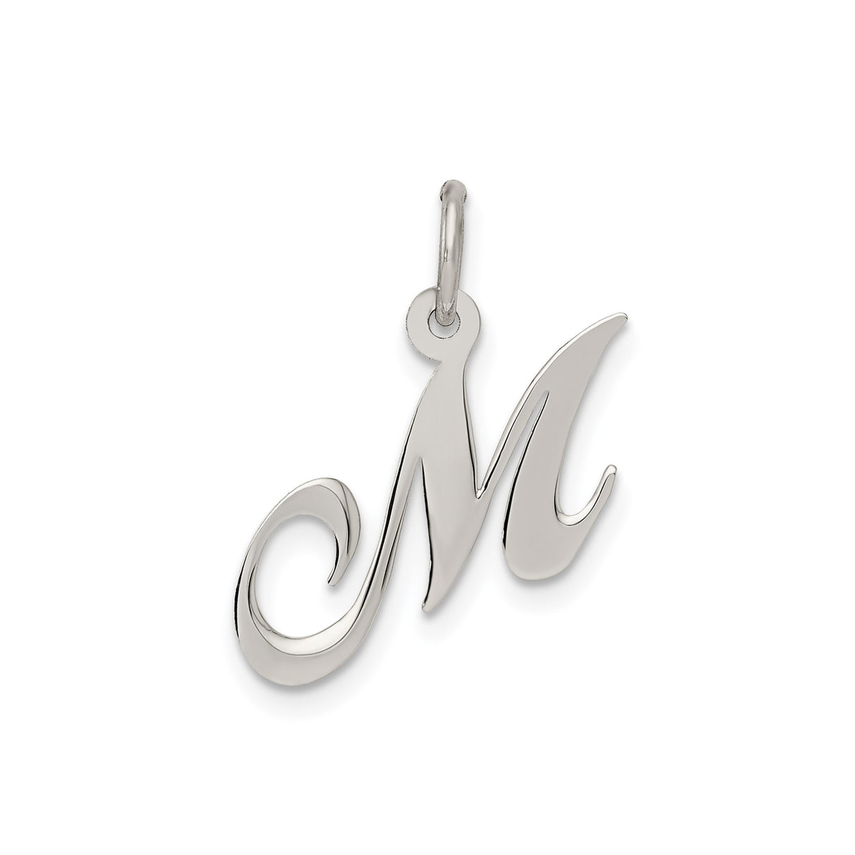 Sterling Silver Initial M Pendant, Script Letter Monogram Charm for Women