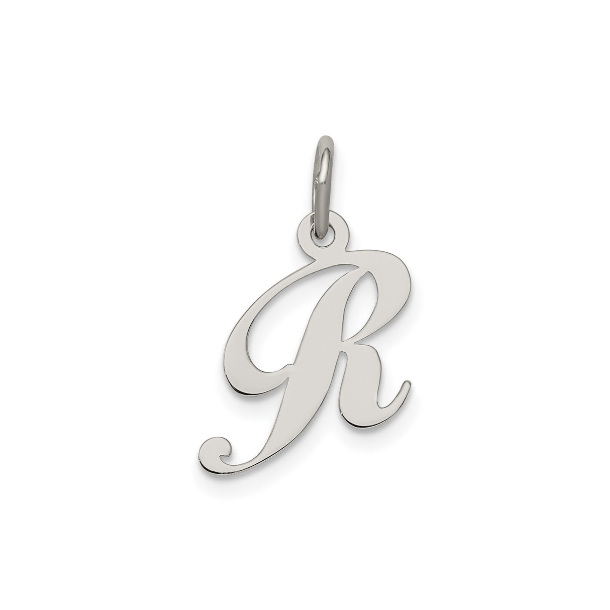Sterling Silver Initial R Pendant, Script Letter Charm, Cursive Monogram Jewelry