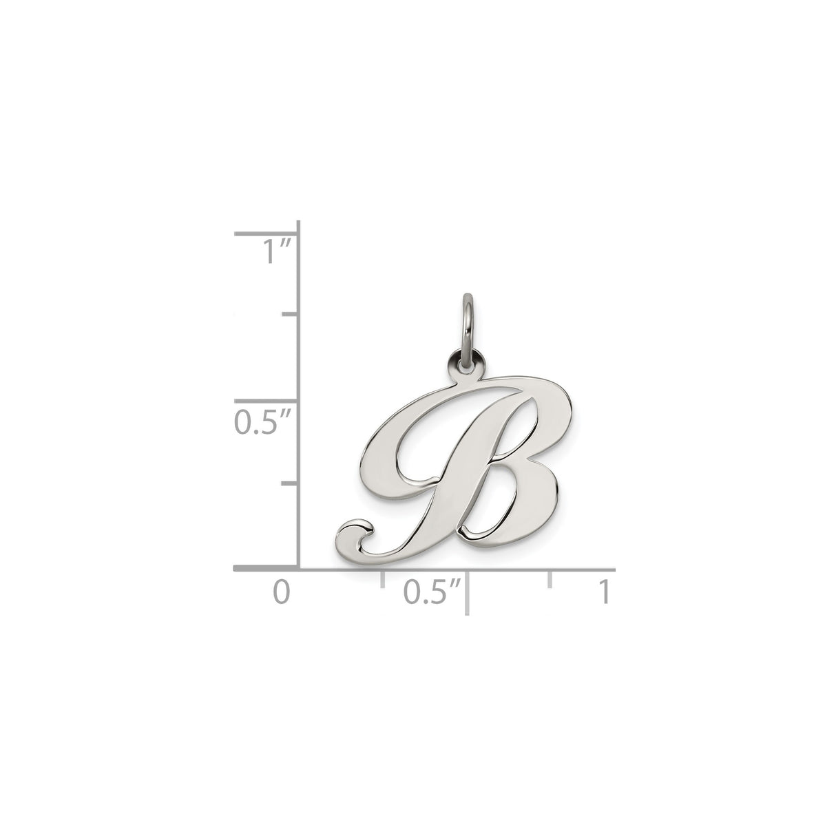 Sterling Silver Initial B Pendant Charm, Polished Script Letter Design for Women or Unisex