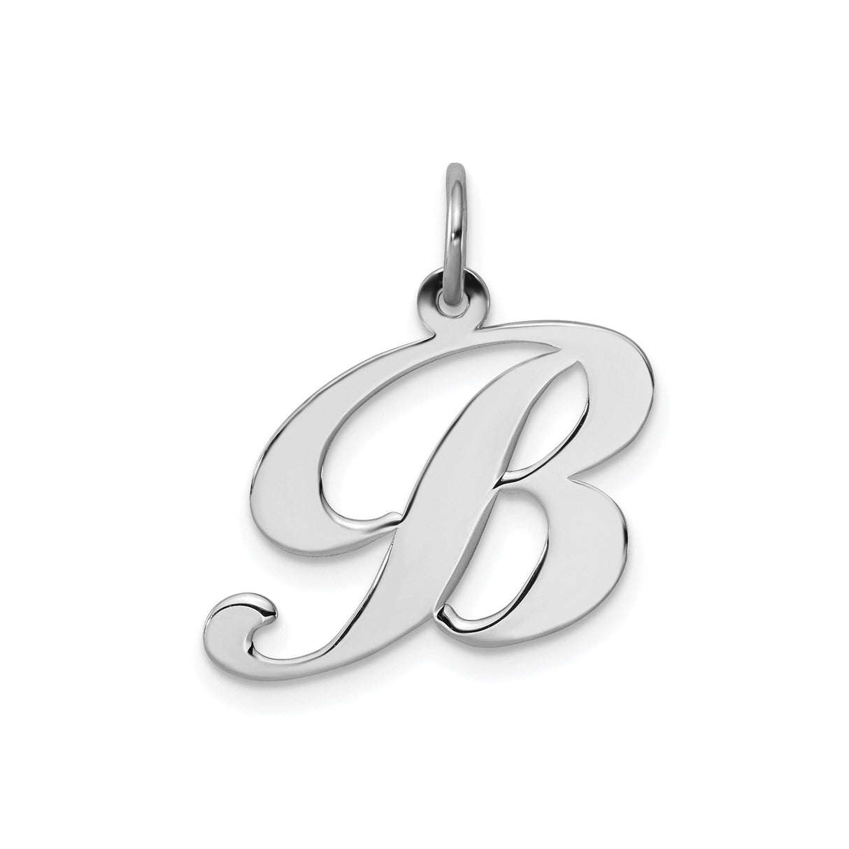 Sterling Silver Initial B Pendant Charm, Polished Script Letter Design for Women or Unisex